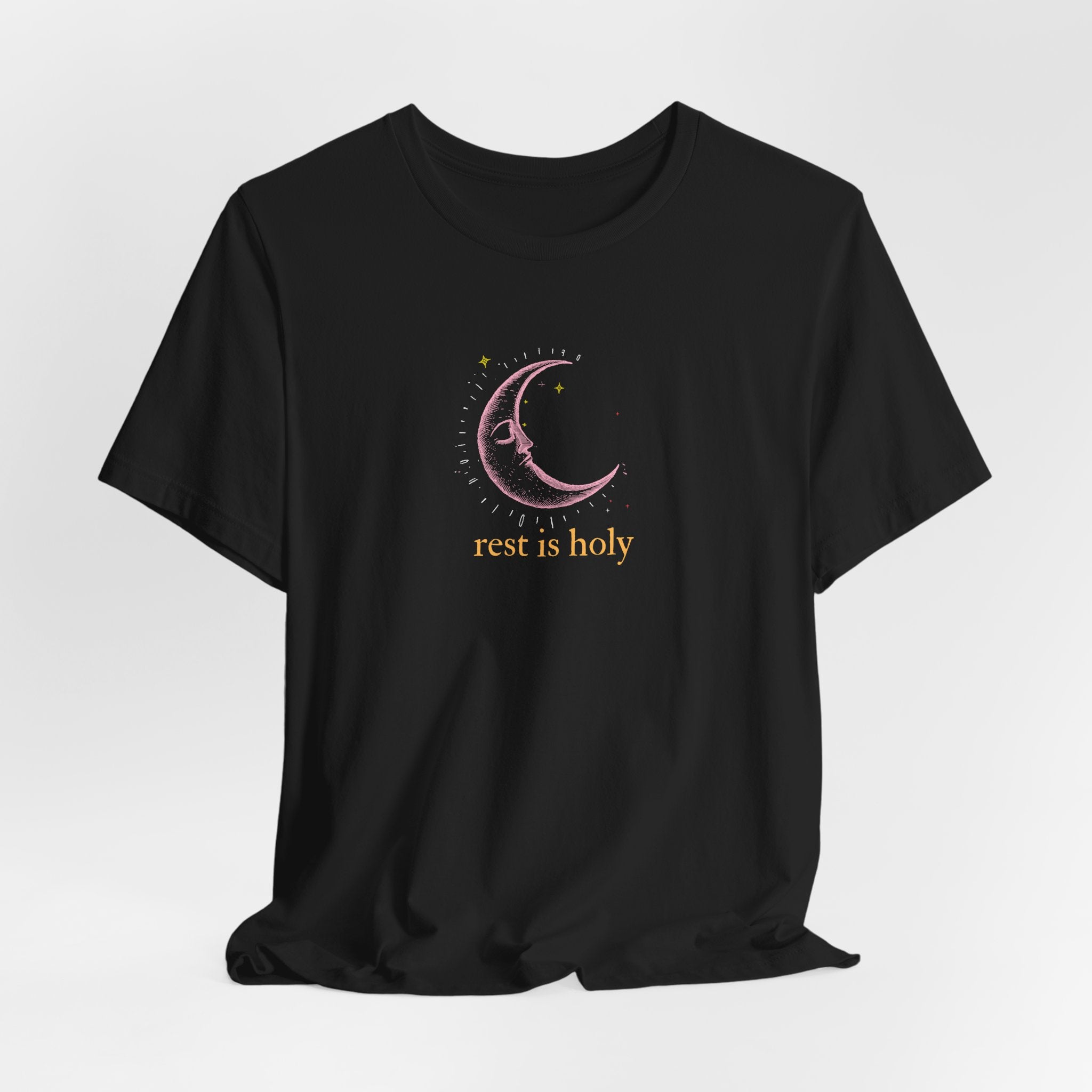Rest Is Holy Shirt, Sleeping Moon Graphic Tee for Women, Slow Living Gift, Celestial Star T-Shirt, Cozy Rest Tee