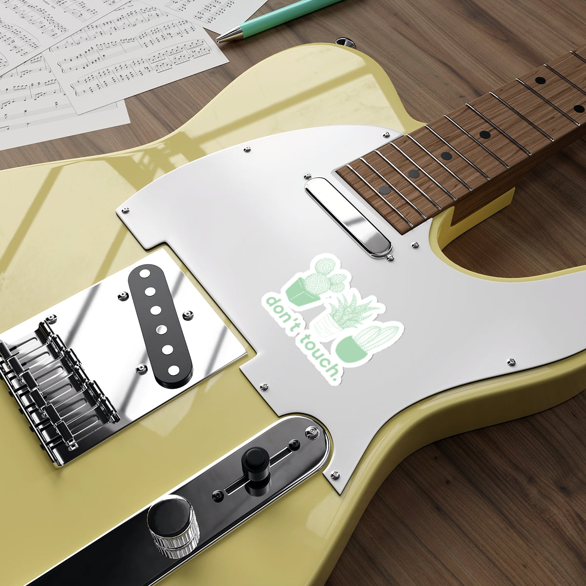 Don’t Touch Plant Sticker — Die-Cut Cactus & Succulent Decal (green on green)