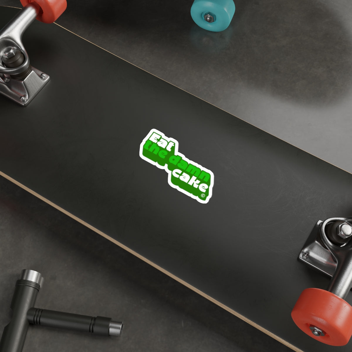 Eat the Damn Cake Retro Bold Typography Die-Cut Sticker (Green)