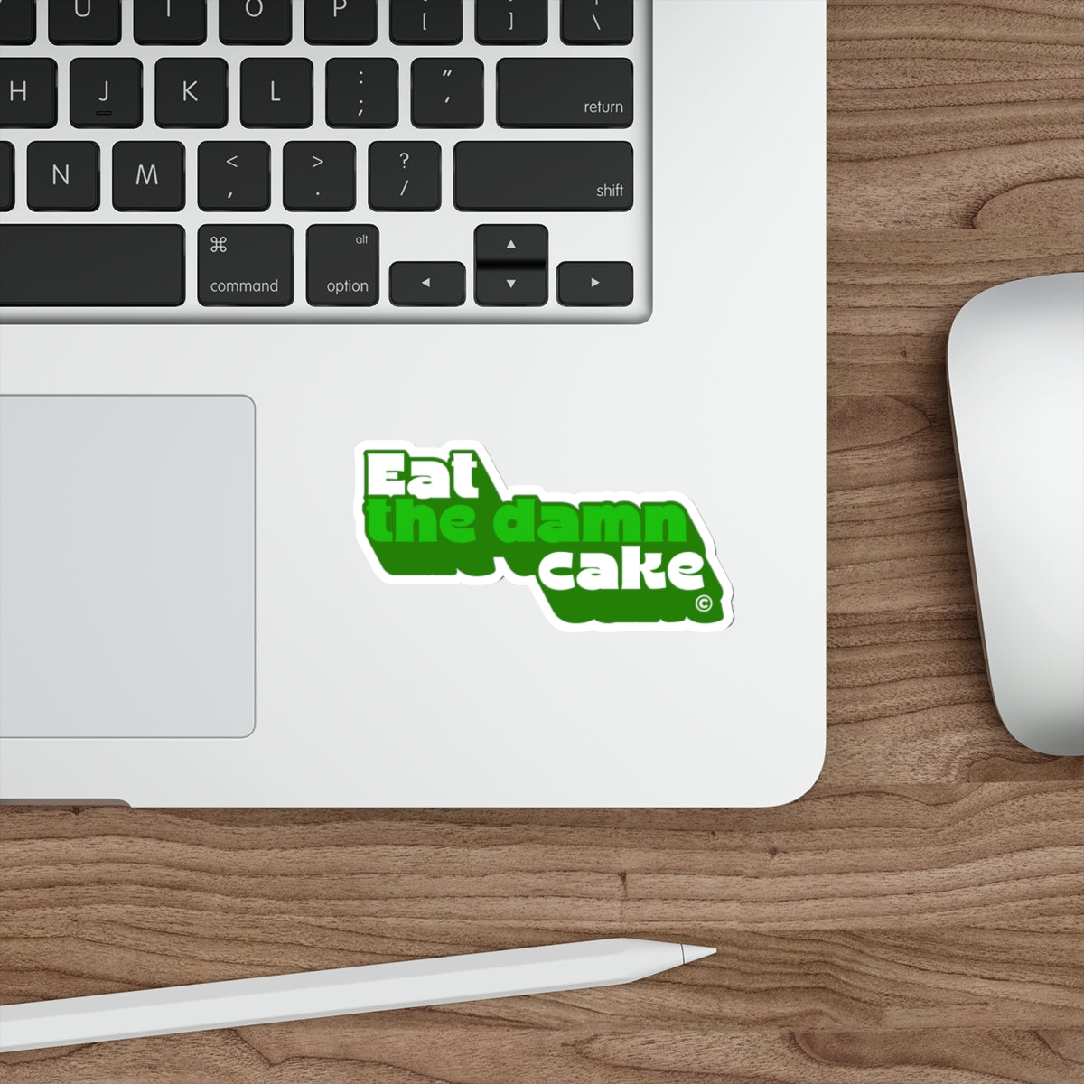 Eat the Damn Cake Retro Bold Typography Die-Cut Sticker (Green)