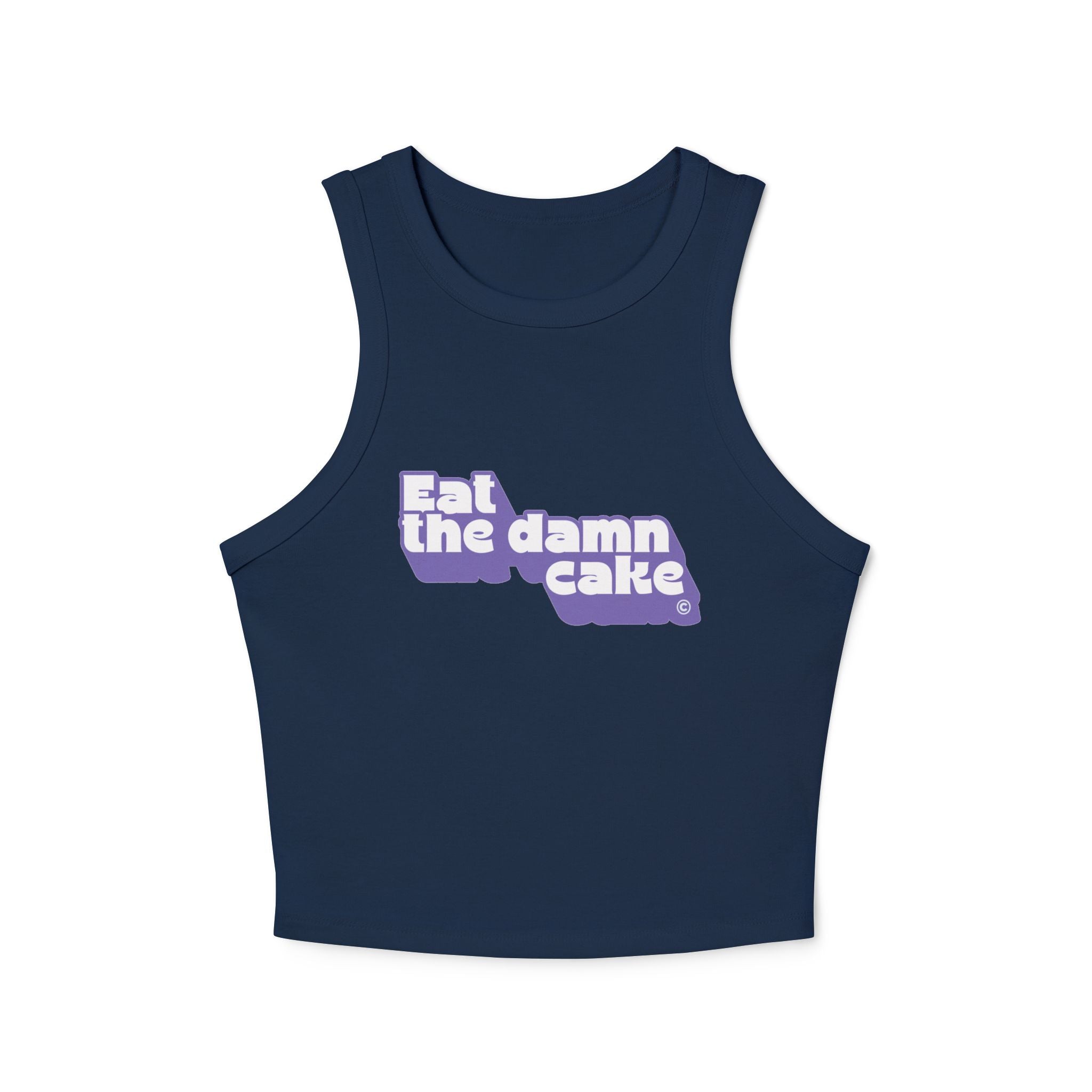 Eat the Damn Cake tank top (white on purple)