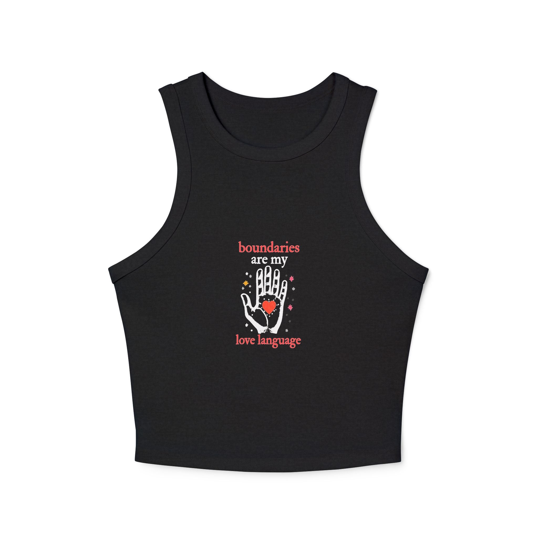 Boundaries Are My Love Language tank top | Hand graphic, heart, self care