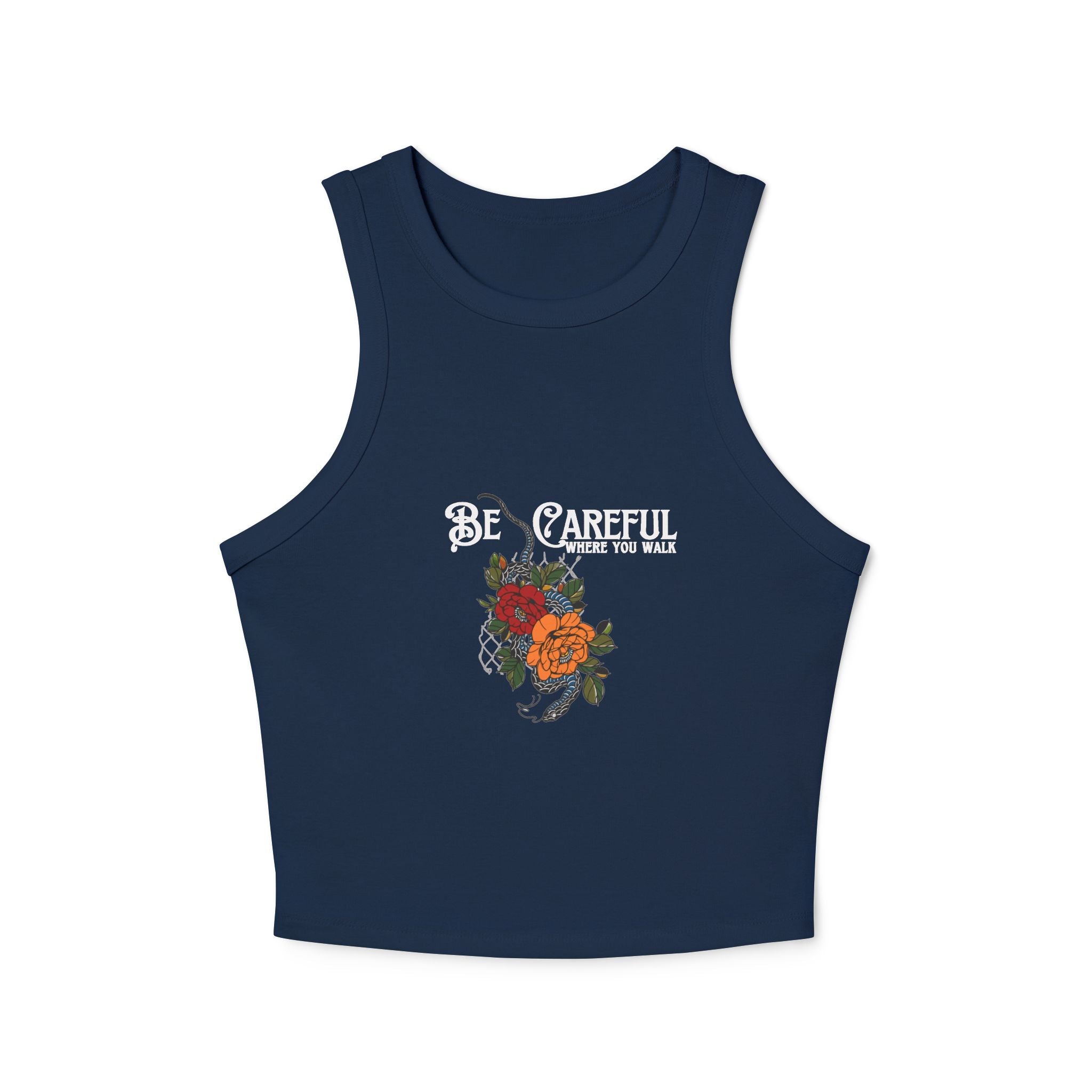 Be Careful Floral graphic Racer Tank Top | Vintage rose bouquet