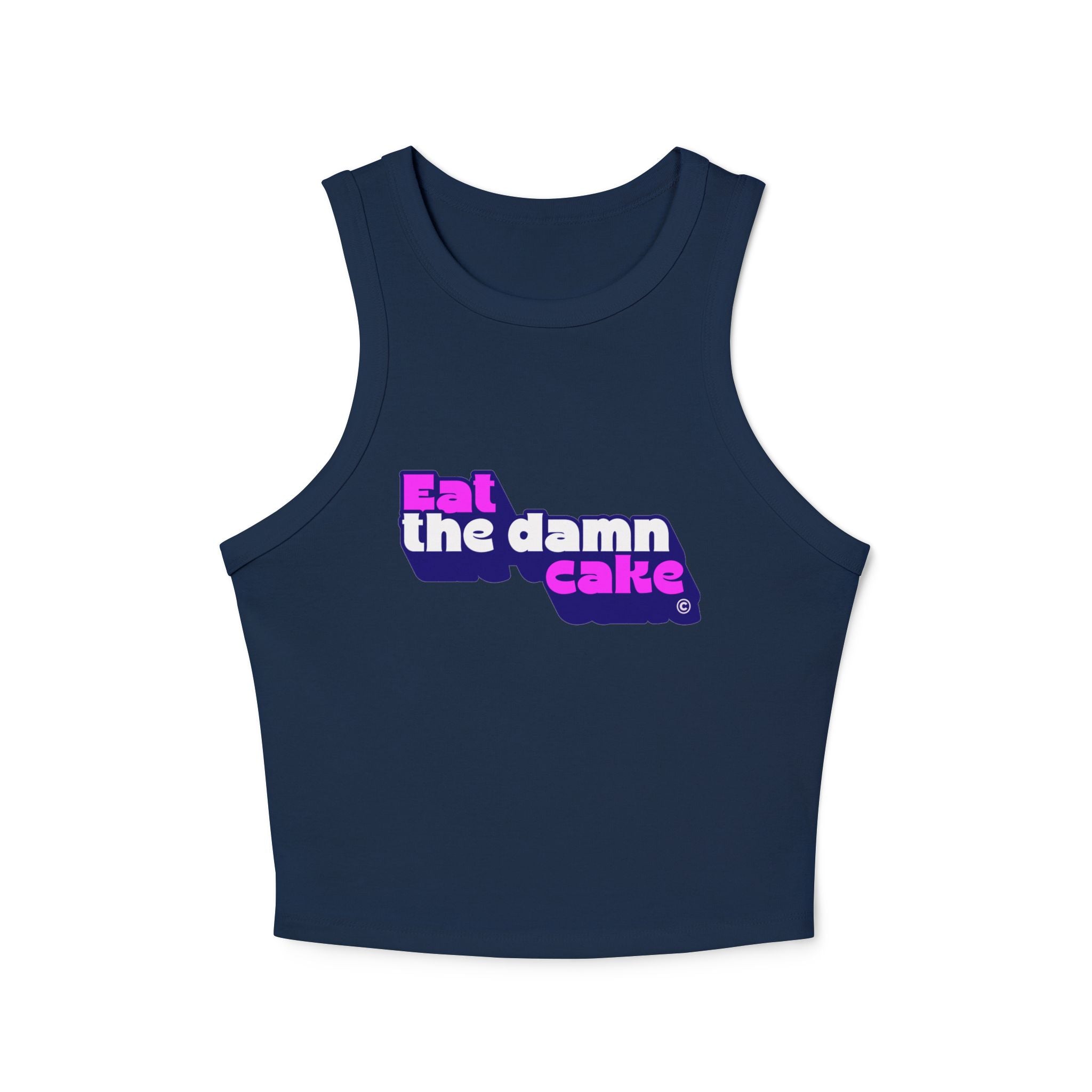 Eat the Damn Cake tank top (pink on purple)