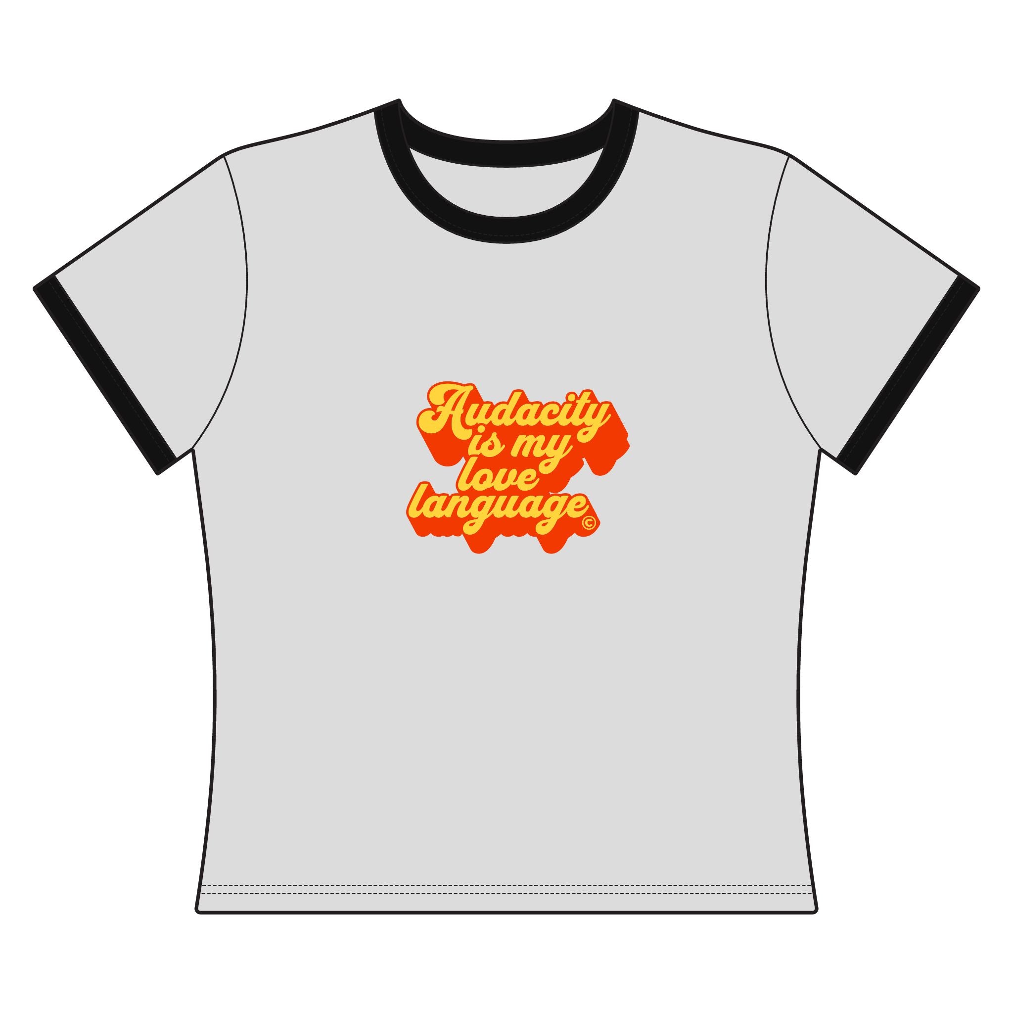 Audacity Is My Love Language Ringer Tee (yellow on red)