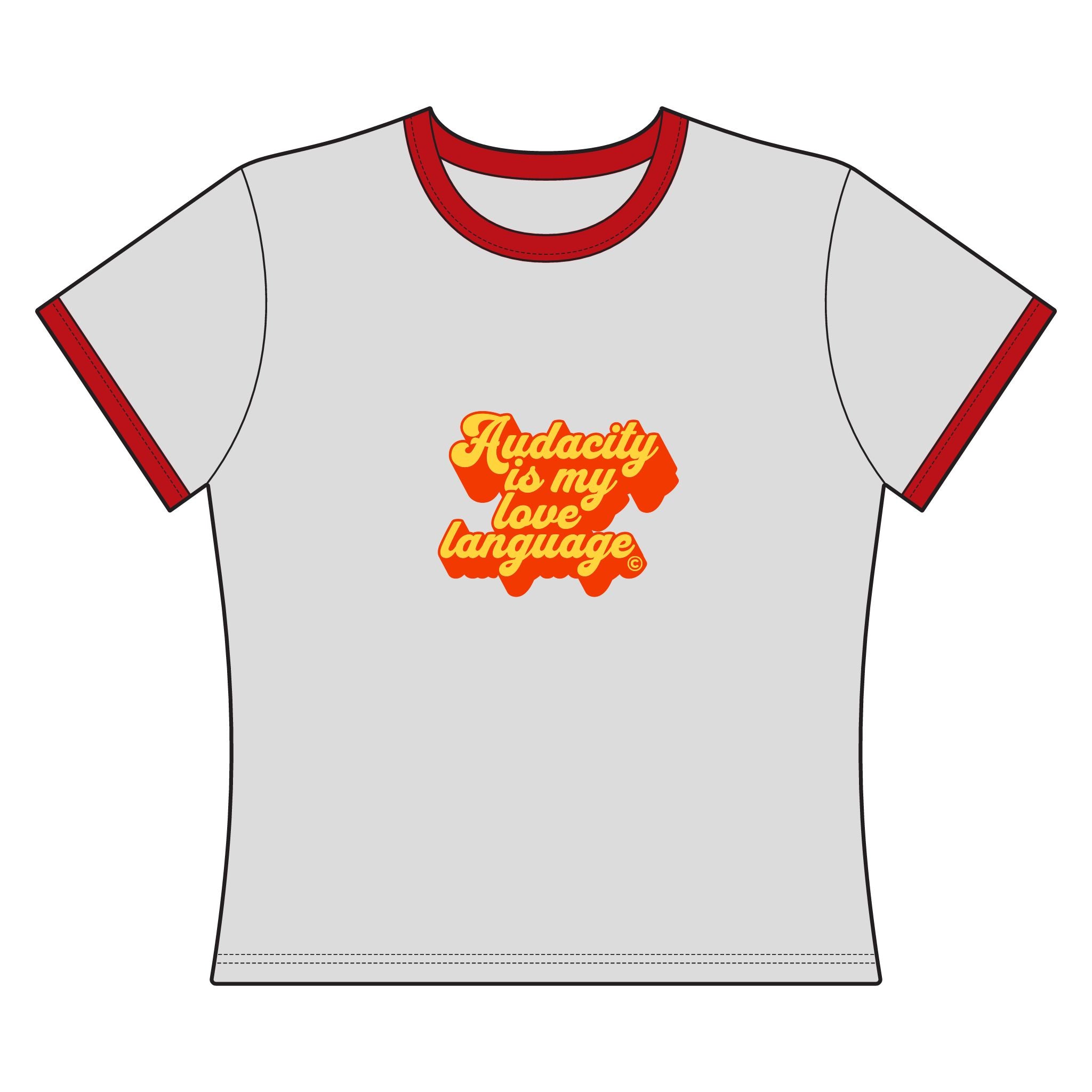 Audacity Is My Love Language Ringer Tee (yellow on red)