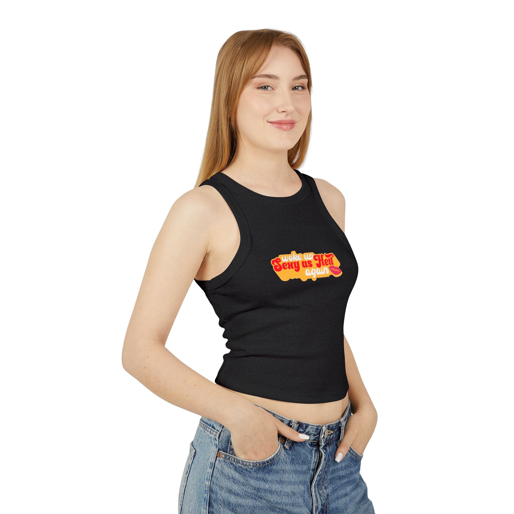 Woke Up Sexy As Hell Again Racer Tank Top (white lettering variation)