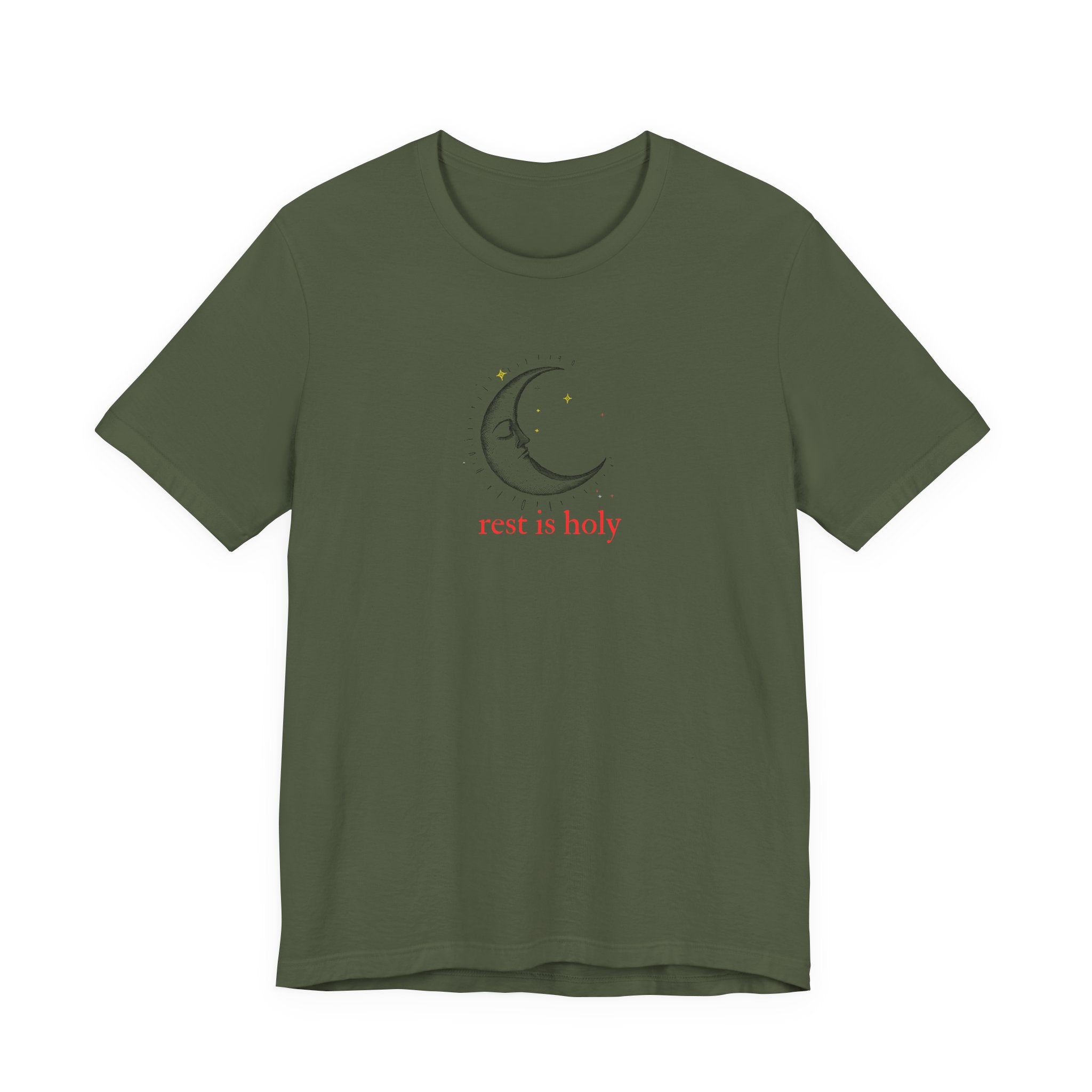 Rest Is Holy Shirt, Sleeping Moon Graphic Tee for Women, Slow Living Gift, Celestial Star T-Shirt, Cozy Rest Tee