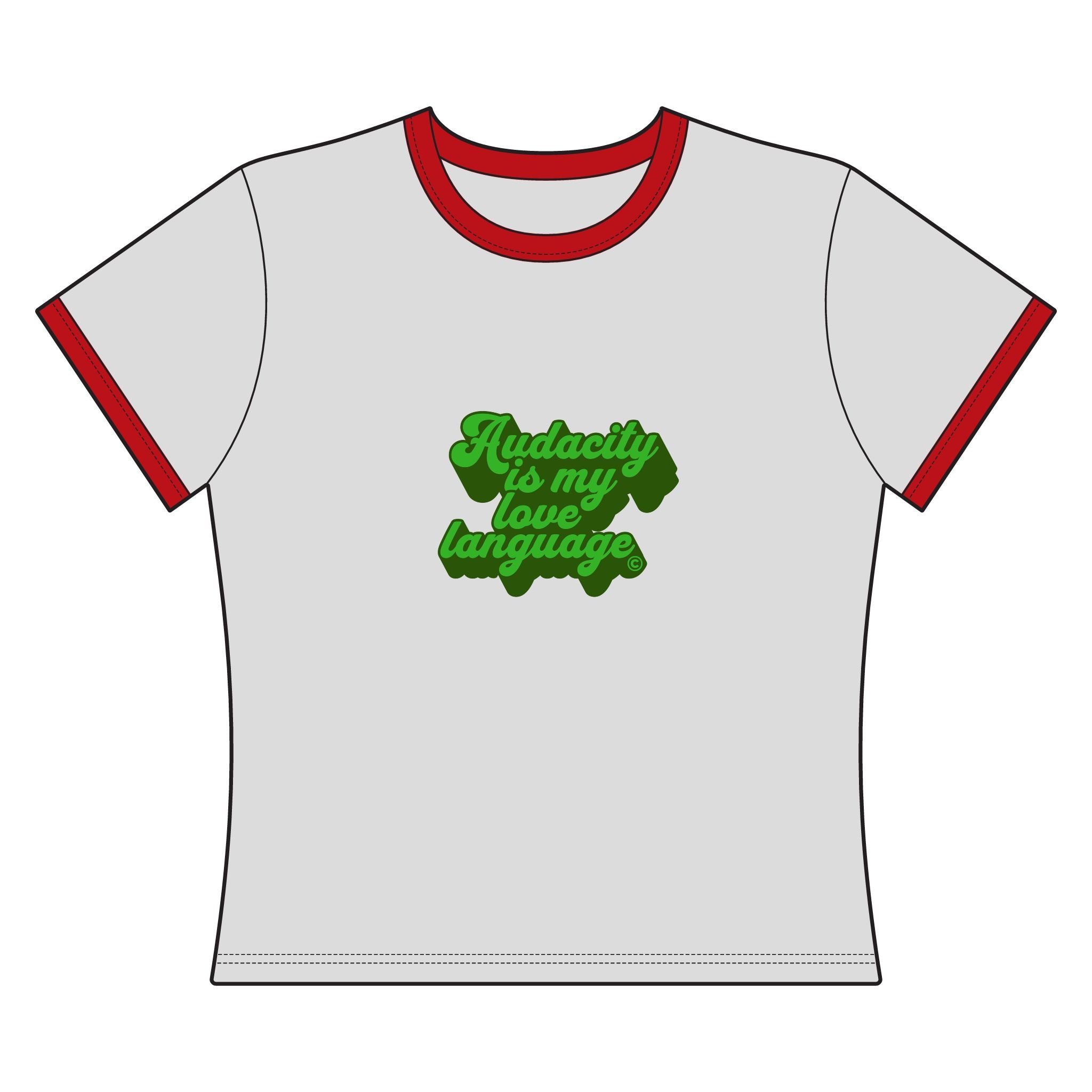 Audacity Is My Love Language Ringer Tee (green on green)