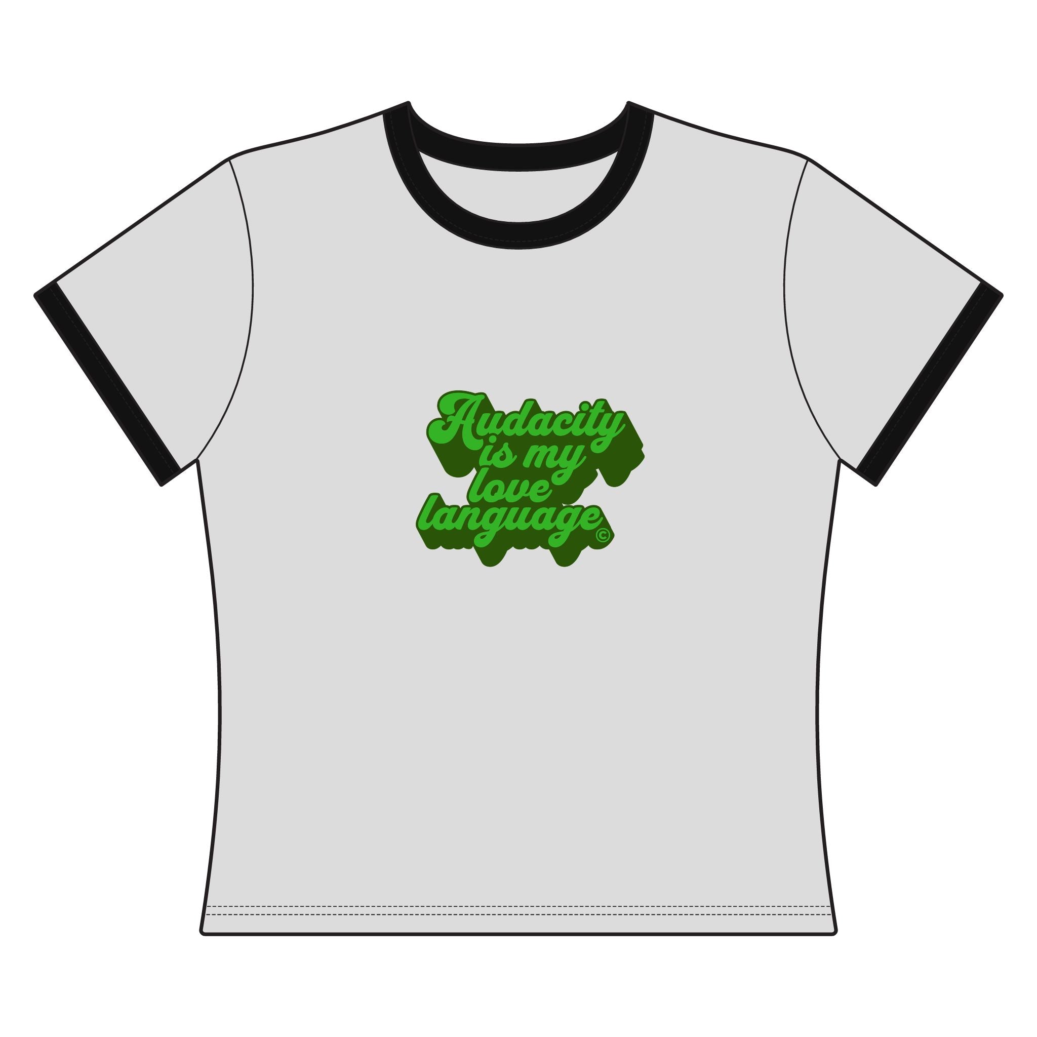 Audacity Is My Love Language Ringer Tee (green on green)