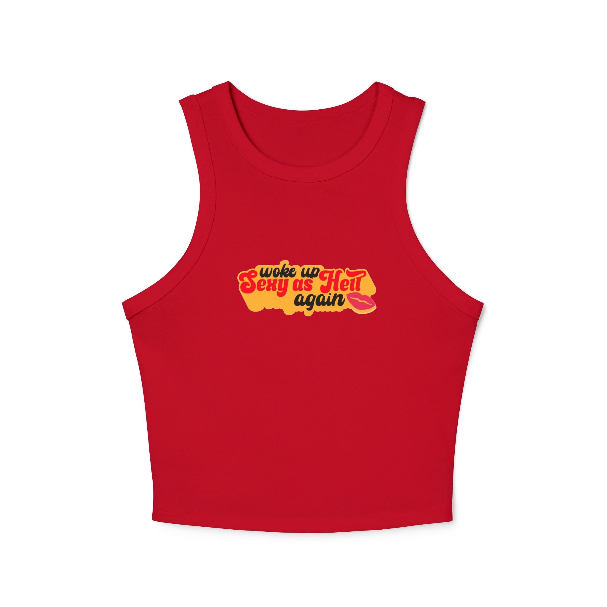 Woke Up Sexy As Hell Again Racer Tank Top | Retro Script, Lip Graphic