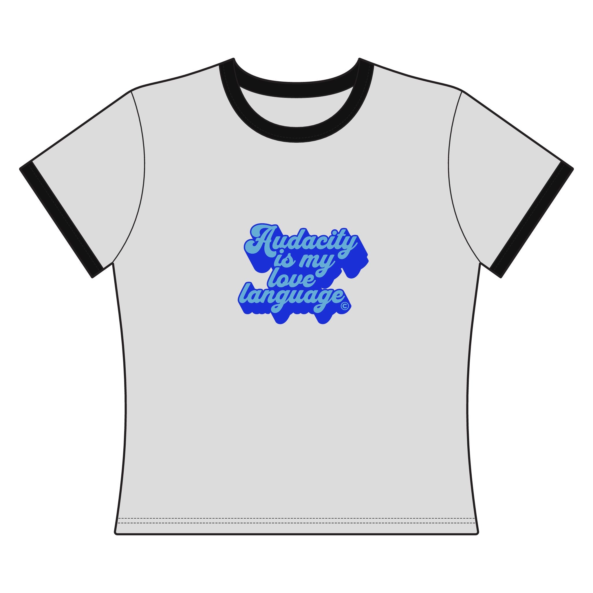 Audacity Is My Love Language Ringer Tee (blue on blue)