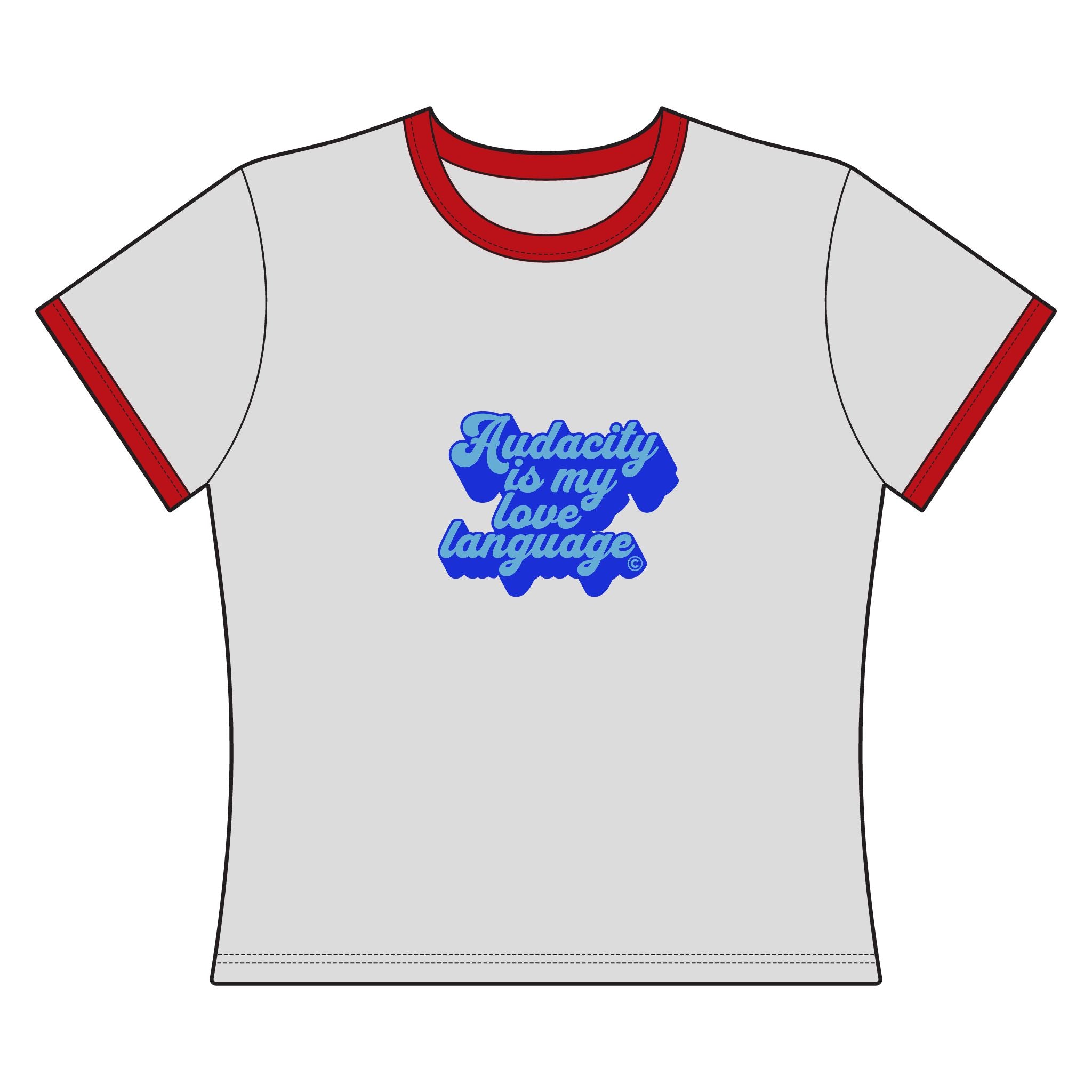 Audacity Is My Love Language Ringer Tee (blue on blue)