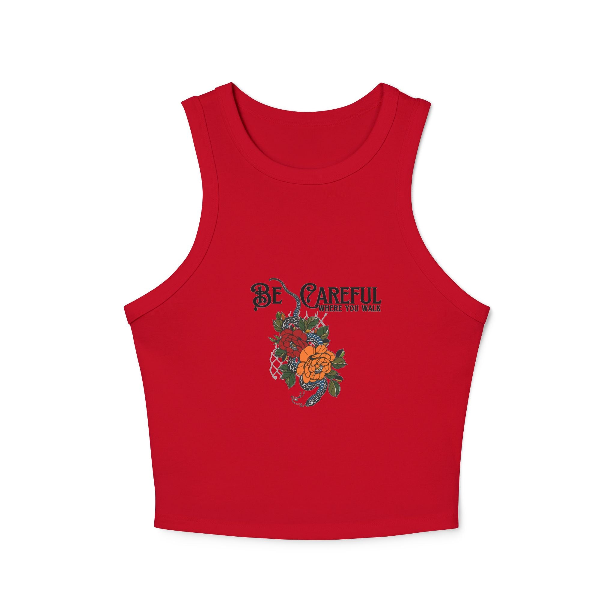 Be Careful Floral graphic Racer Tank Top | Vintage rose bouquet