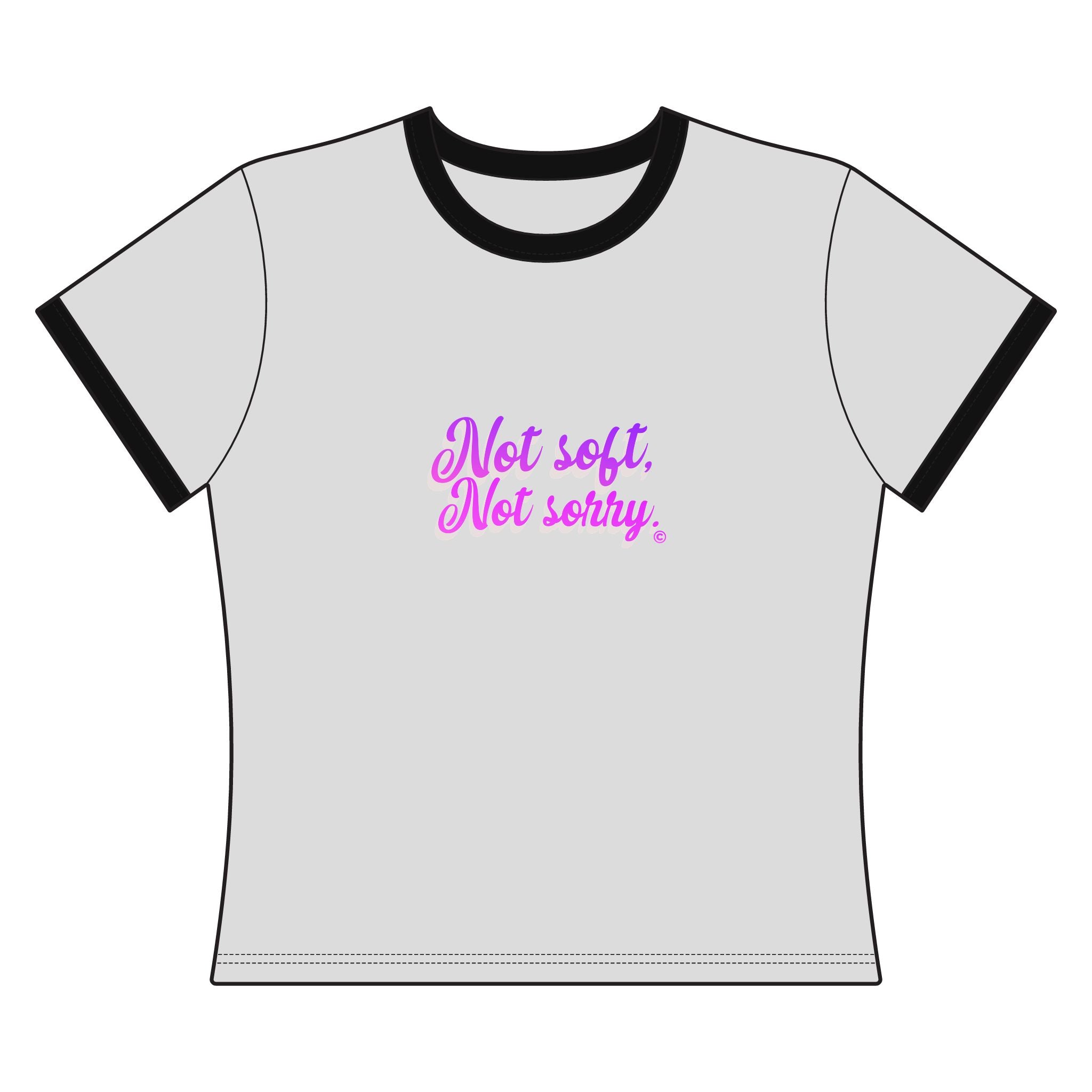Not Soft, Not Sorry ringer tee | retro script, pink purple gradient