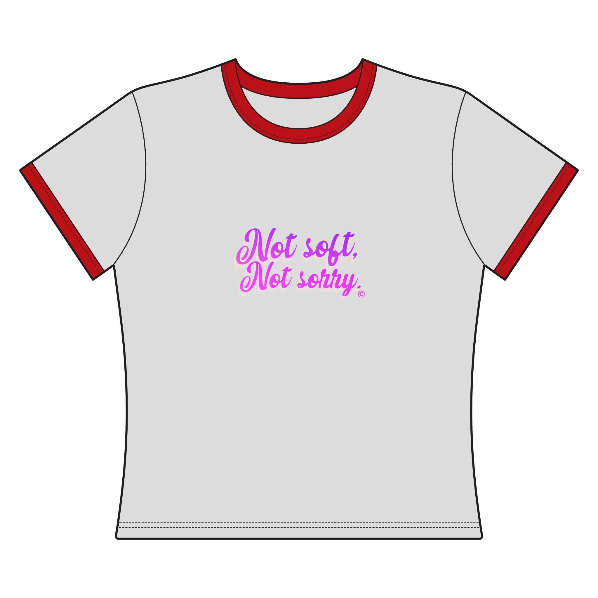 Not Soft, Not Sorry ringer tee | retro script, pink purple gradient