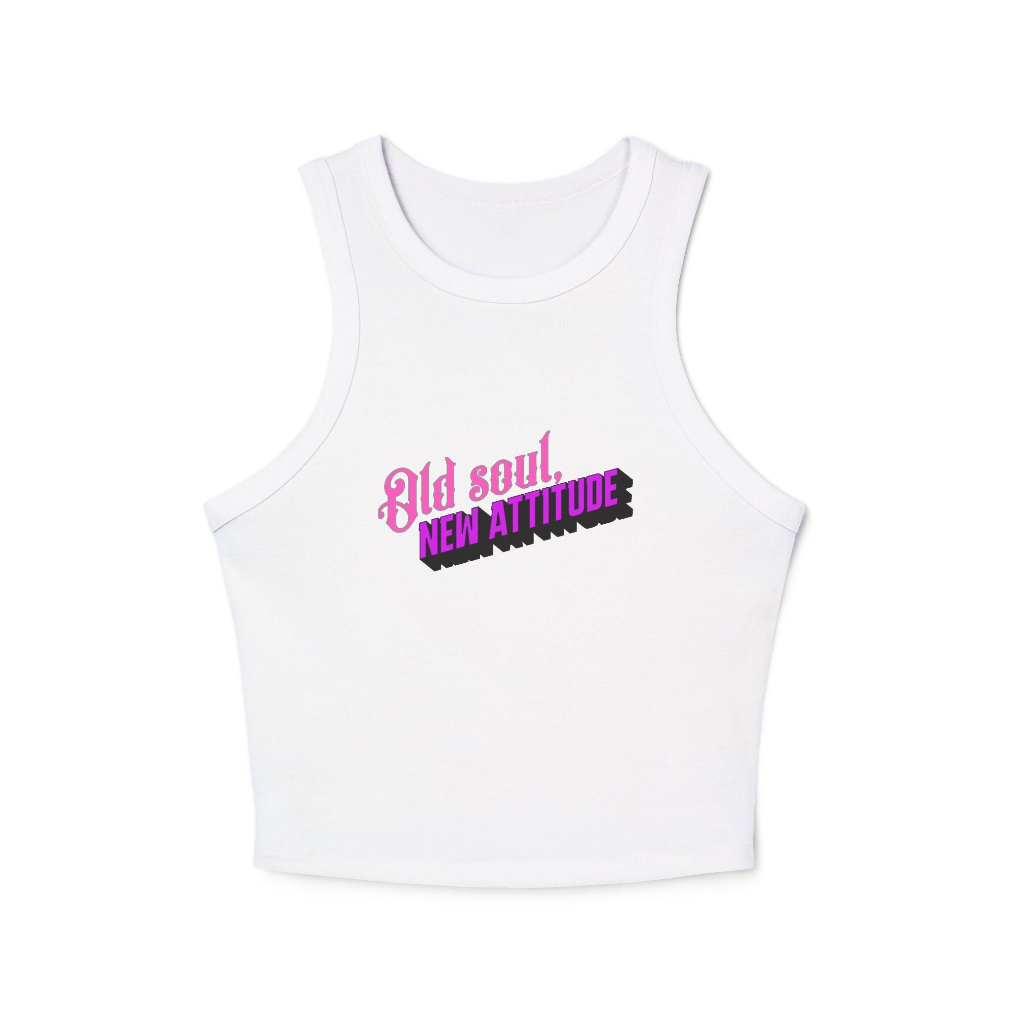 Old Soul New Attitude Tank Top | Retro Script, Pink & Black Text