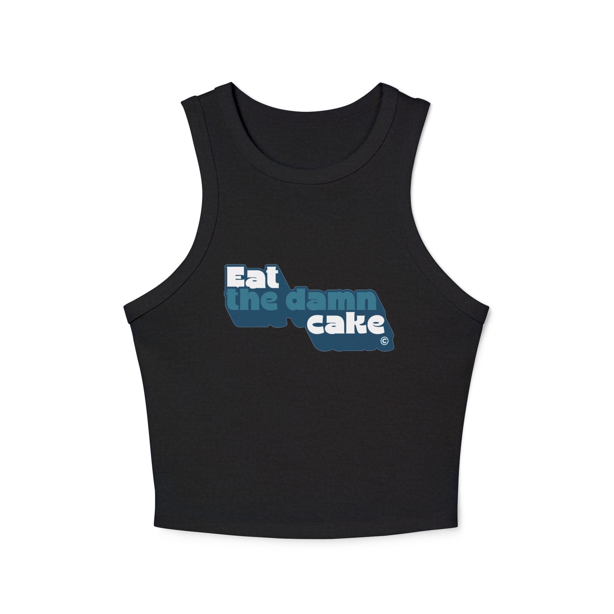 Eat the Damn Cake tank top (blue on blue)