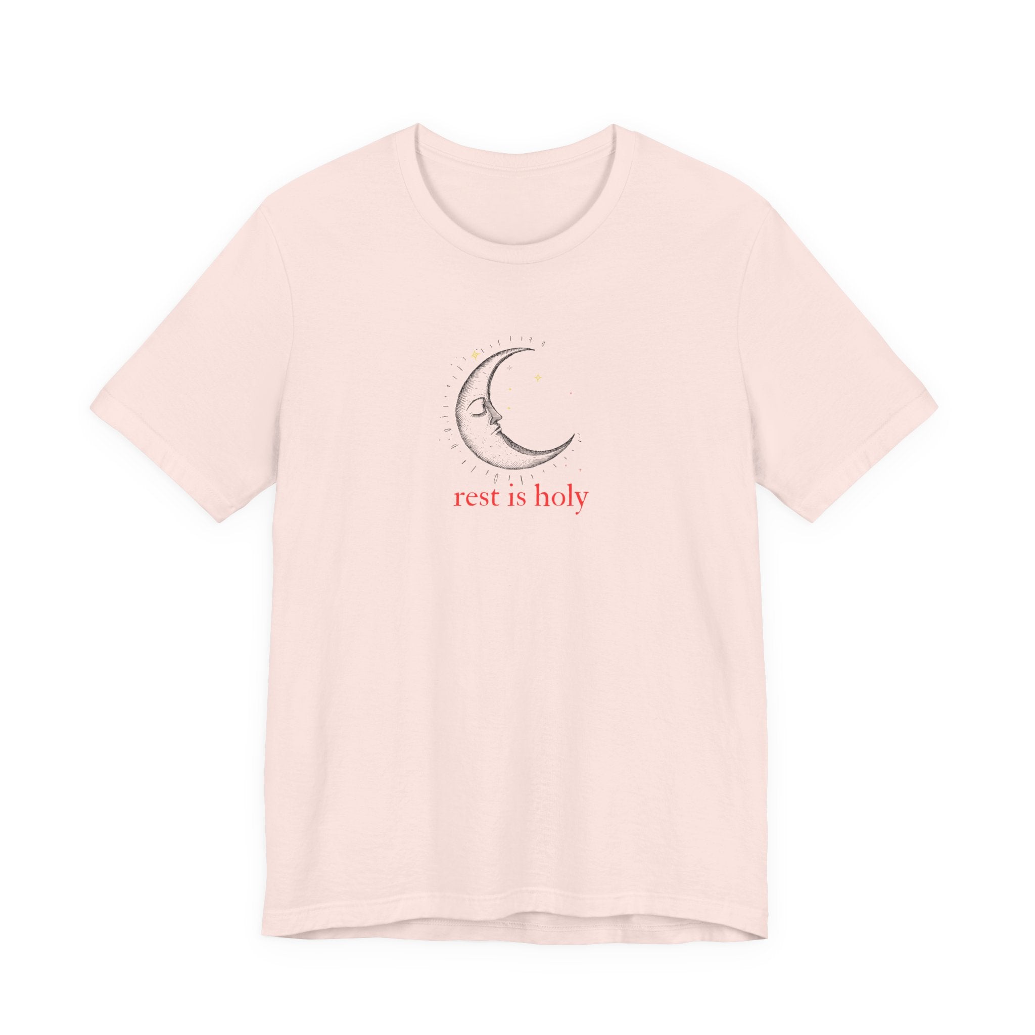 Rest Is Holy Shirt, Sleeping Moon Graphic Tee for Women, Slow Living Gift, Celestial Star T-Shirt, Cozy Rest Tee
