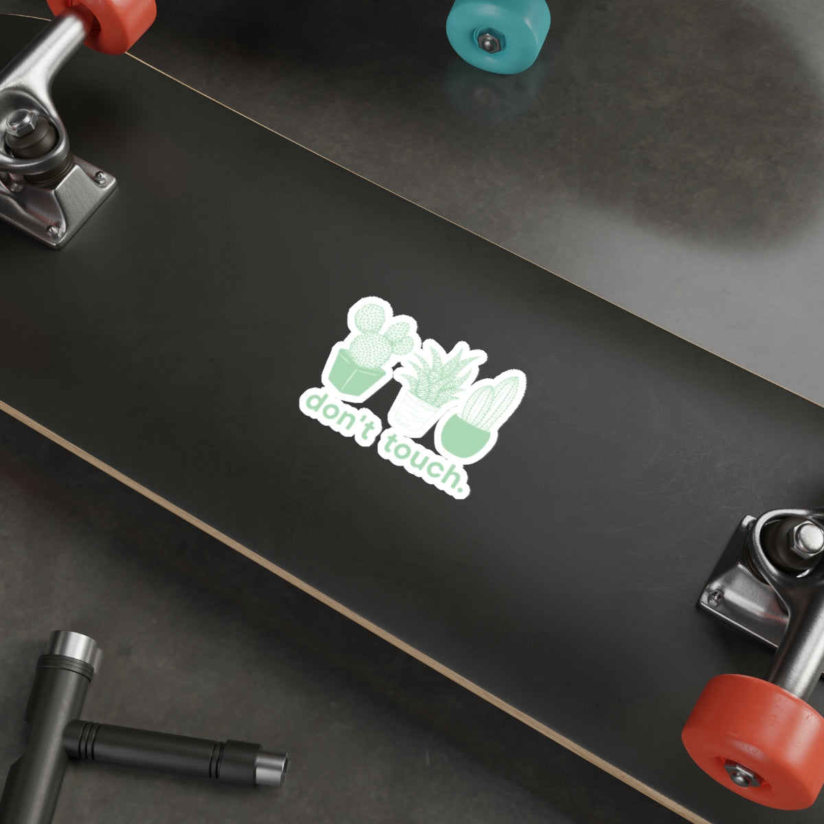 Don’t Touch Plant Sticker — Die-Cut Cactus & Succulent Decal (green on green)