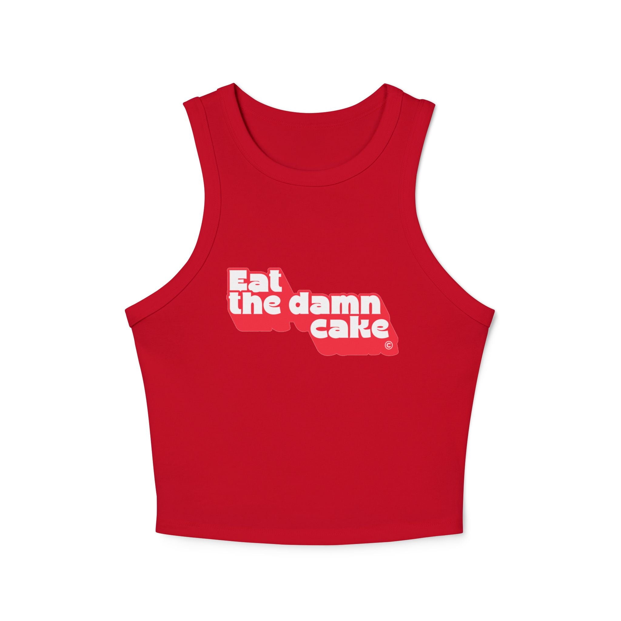 Eat the Damn Cake tank top (white on red)