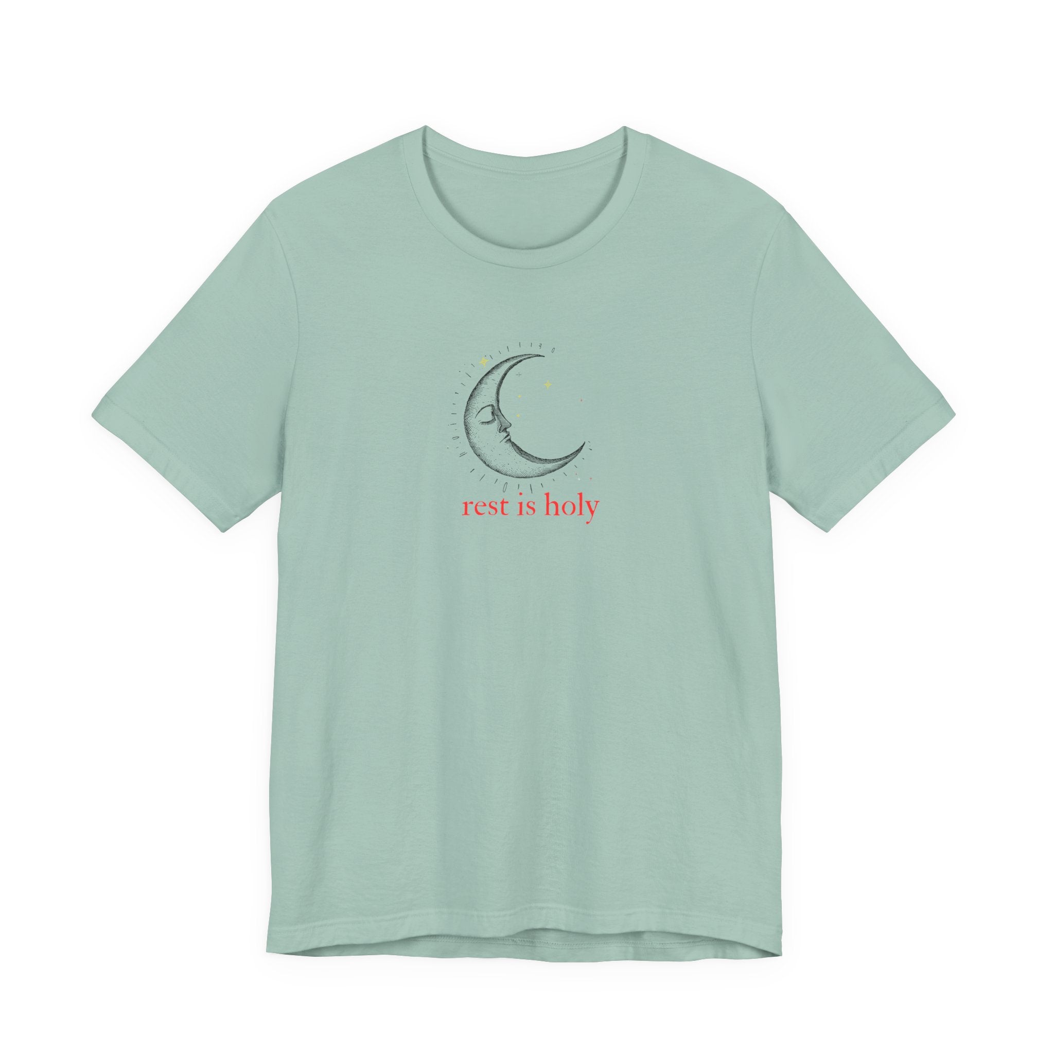 Rest Is Holy Shirt, Sleeping Moon Graphic Tee for Women, Slow Living Gift, Celestial Star T-Shirt, Cozy Rest Tee