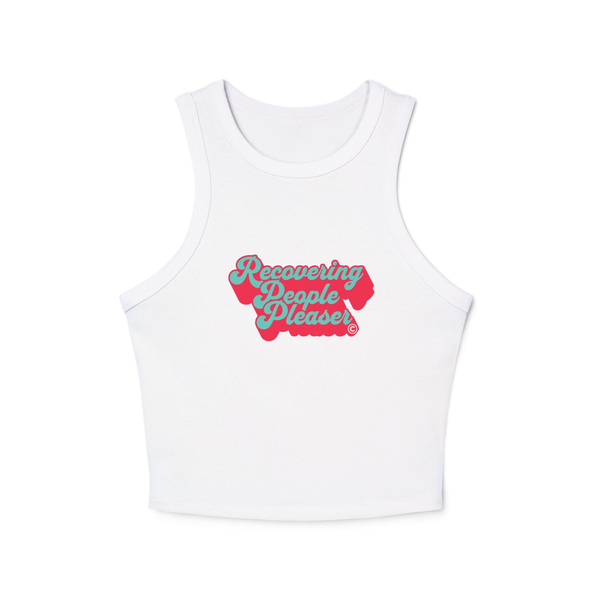 Recovering People Pleaser Racer Tank Top (Teal on Coral)