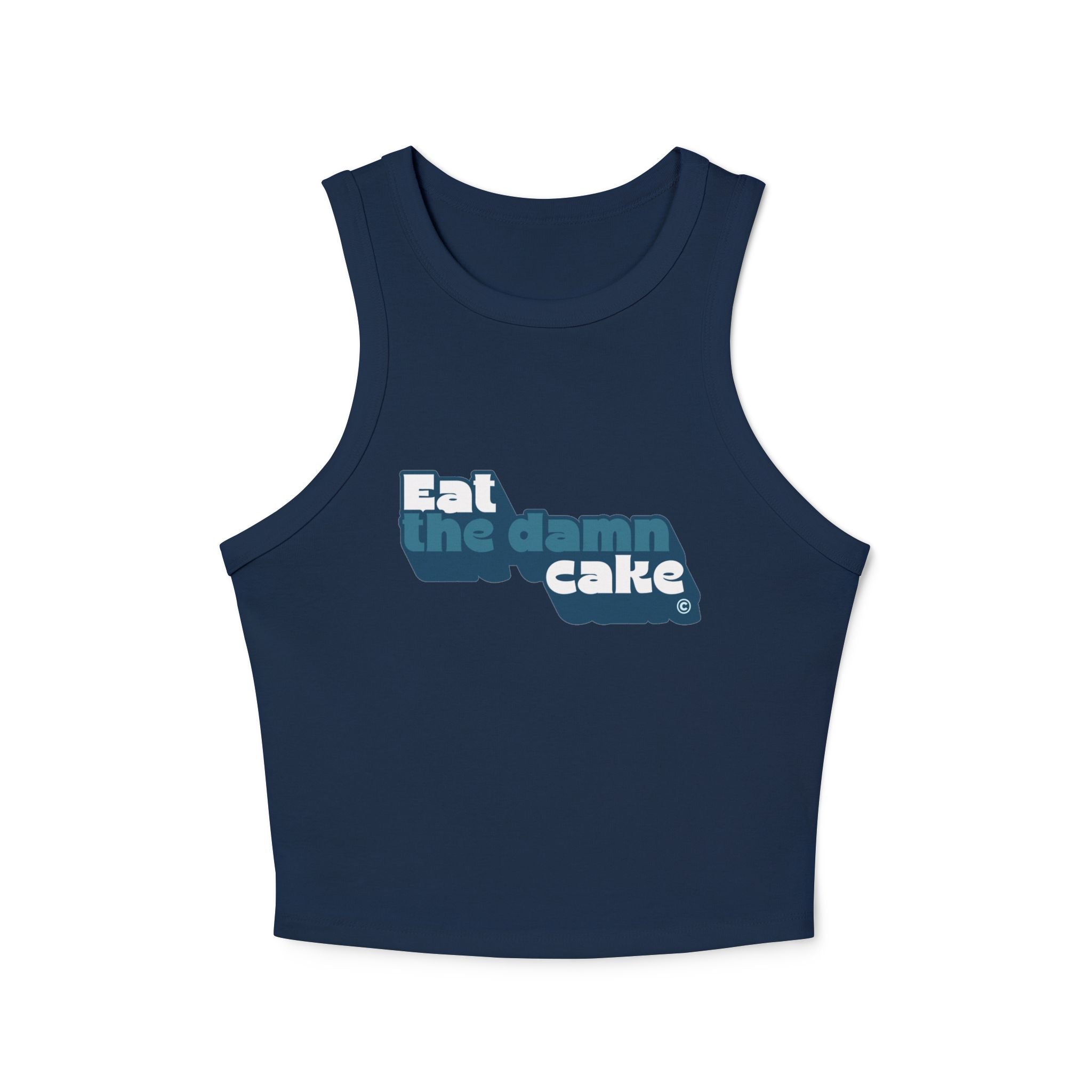 Eat the Damn Cake tank top (blue on blue)