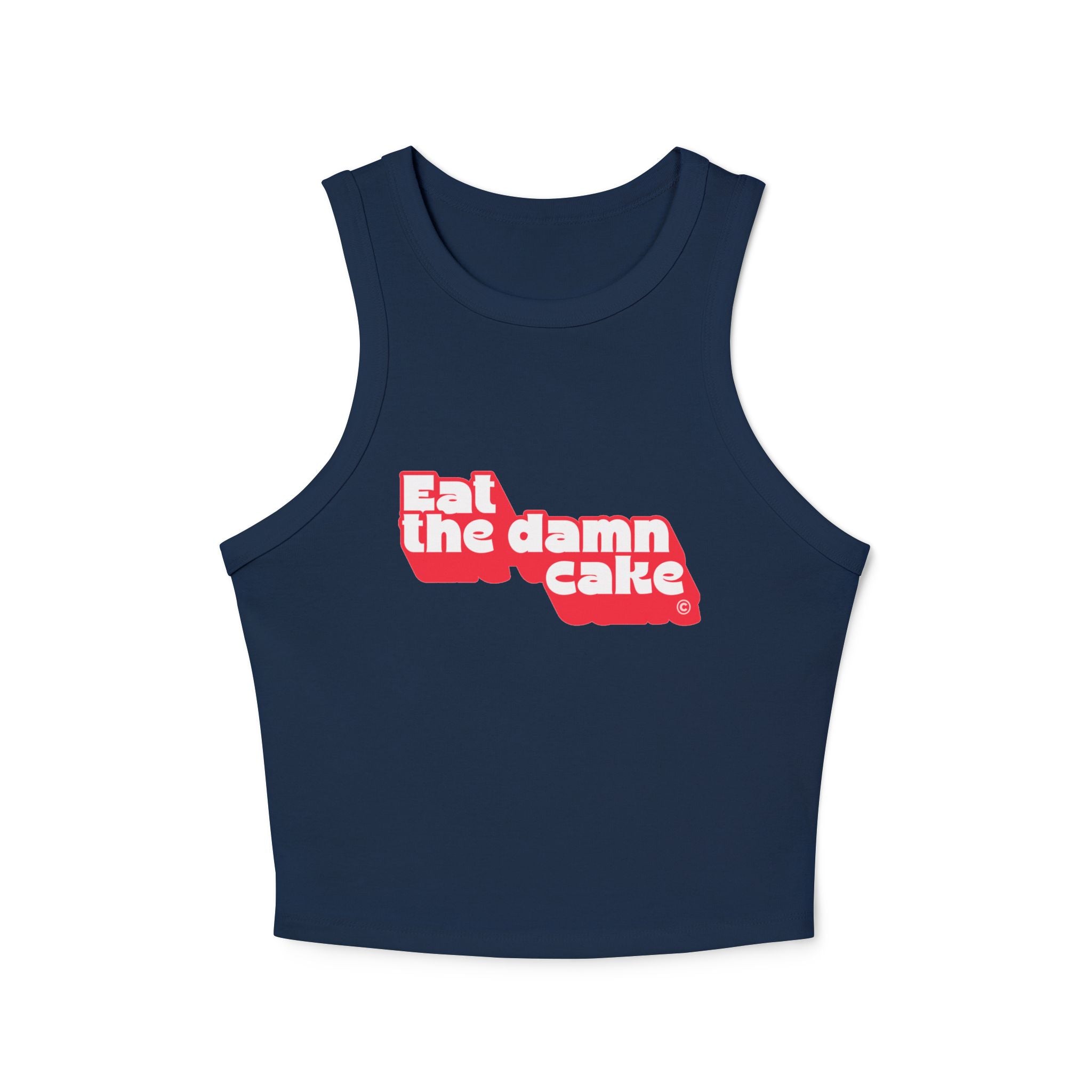 Eat the Damn Cake tank top (white on red)