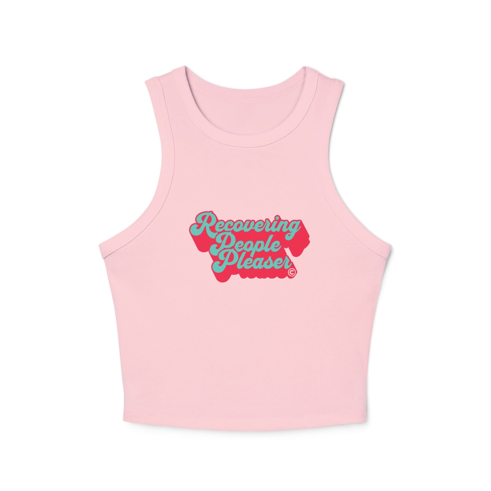 Recovering People Pleaser Racer Tank Top (Teal on Coral)