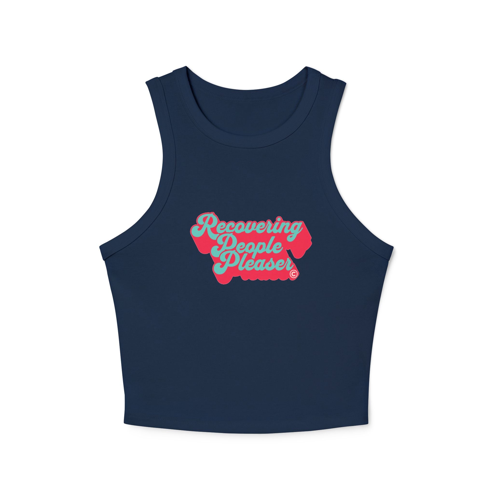 Recovering People Pleaser Racer Tank Top (Teal on Coral)