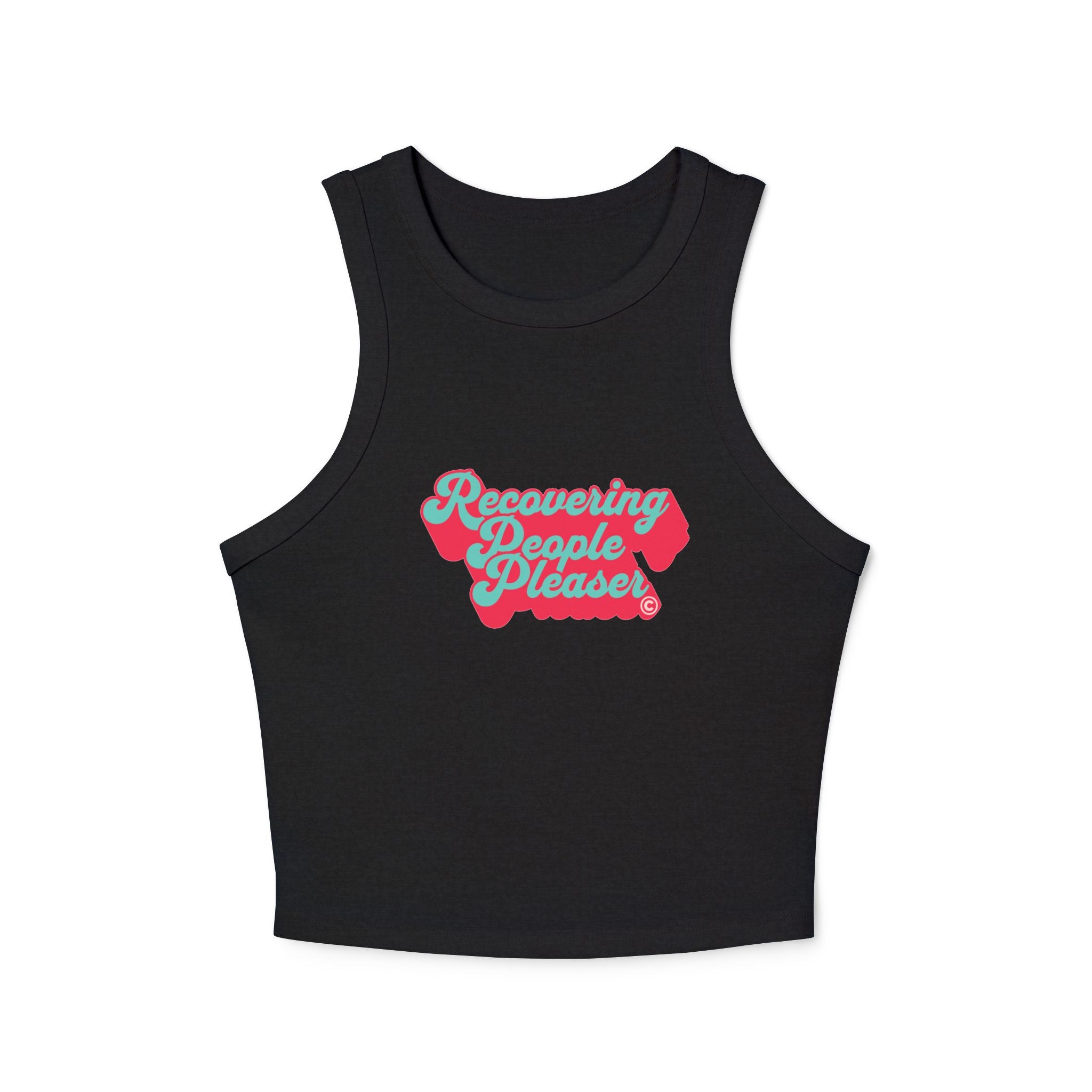 Recovering People Pleaser Racer Tank Top (Teal on Coral)