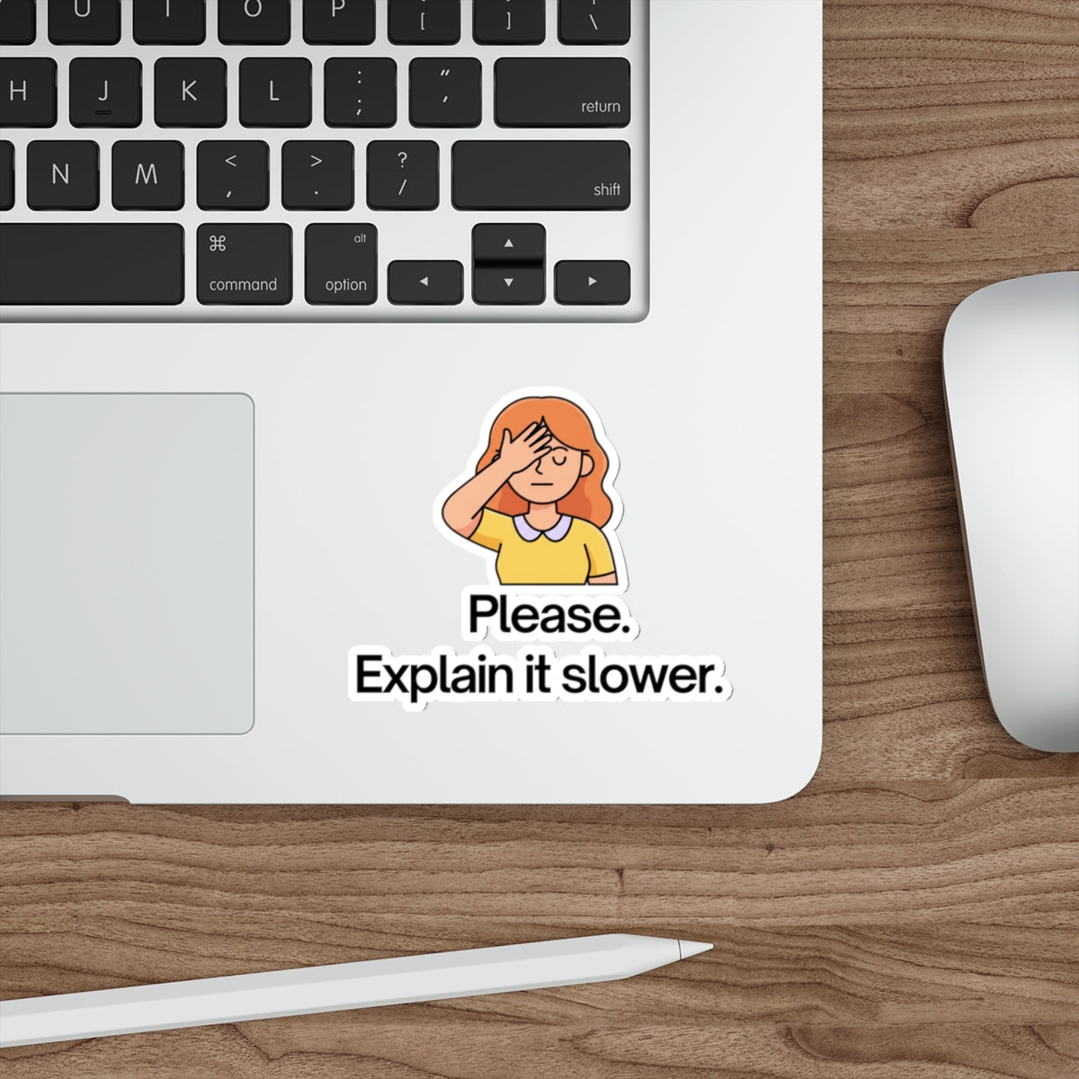 Please. Explain it slower. Cute Facepalm Cartoon Laptop Decal Die-Cut Sticker