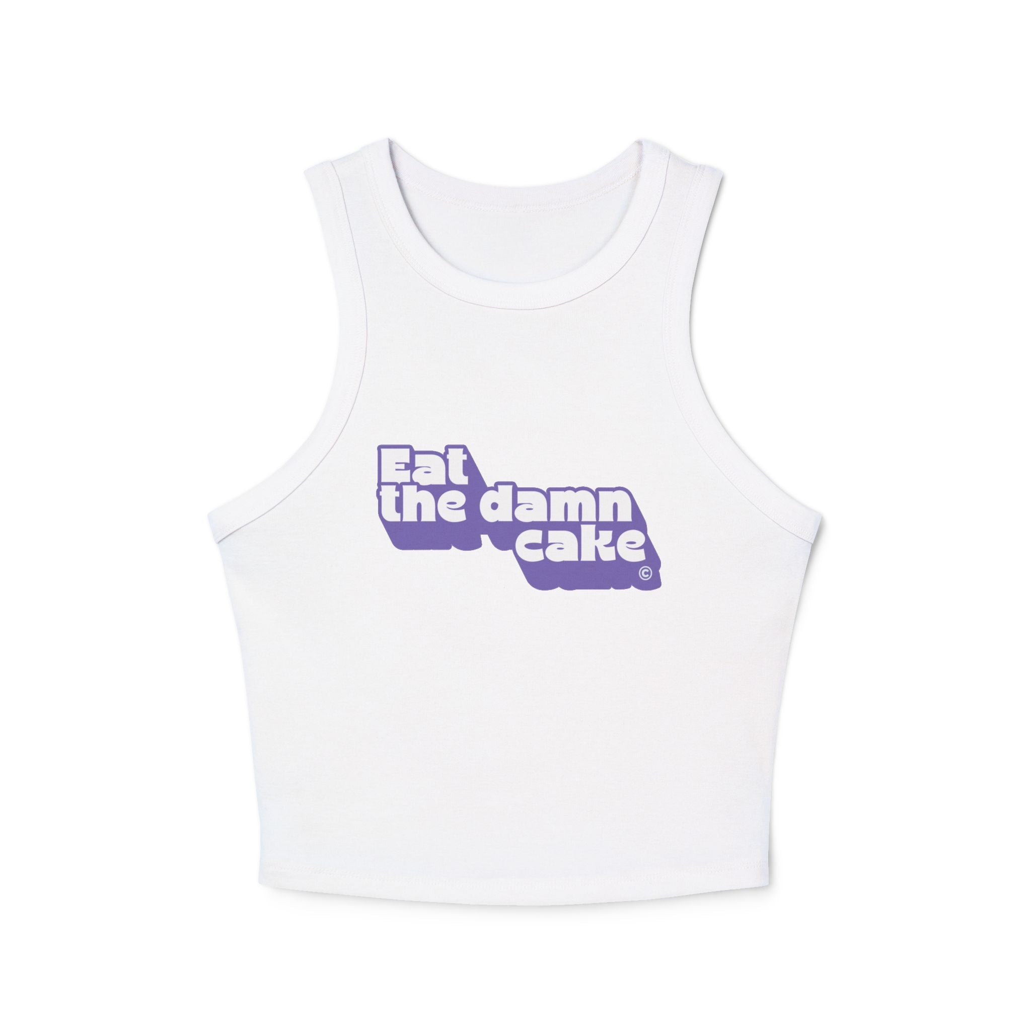 Eat the Damn Cake tank top (white on purple)