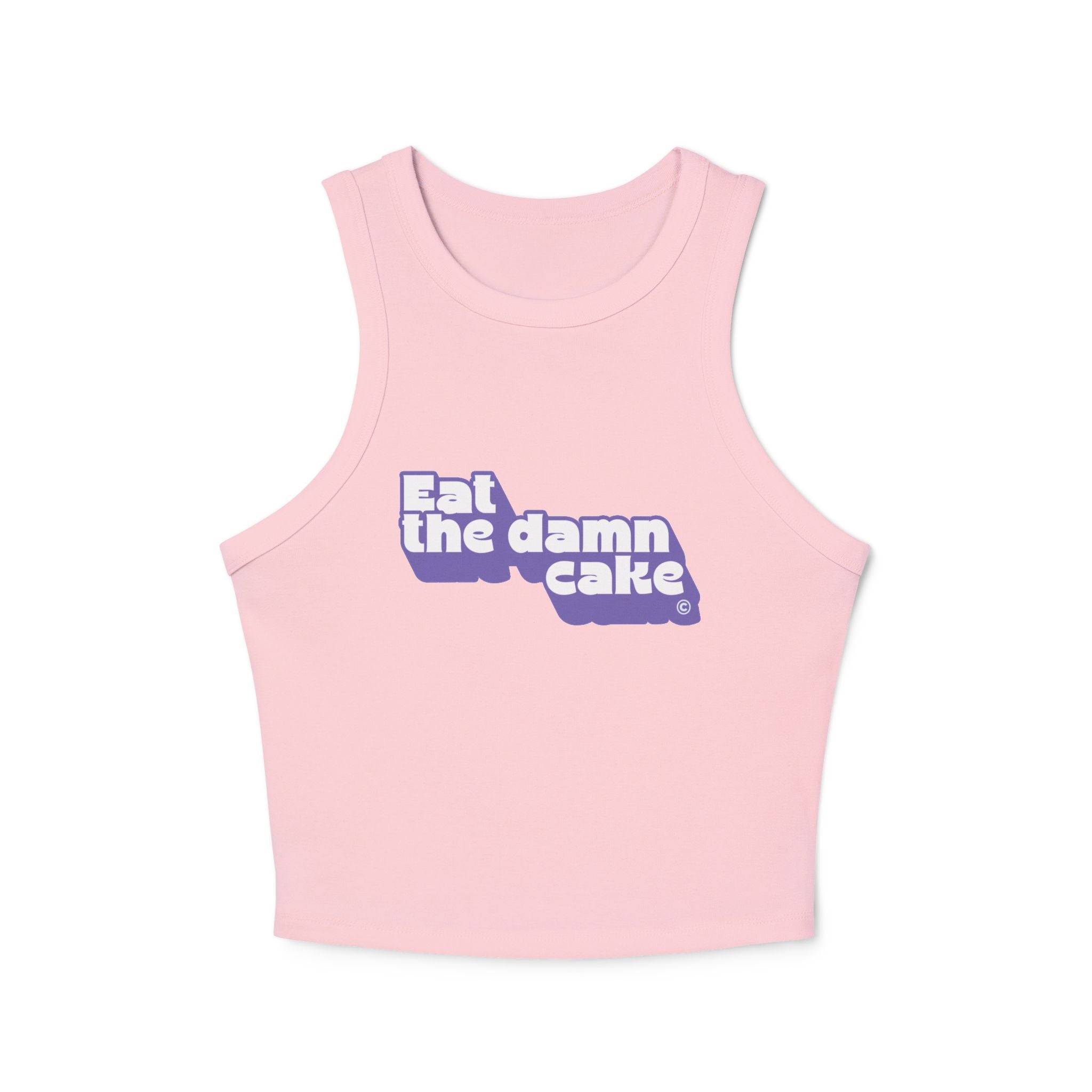 Eat the Damn Cake tank top (white on purple)