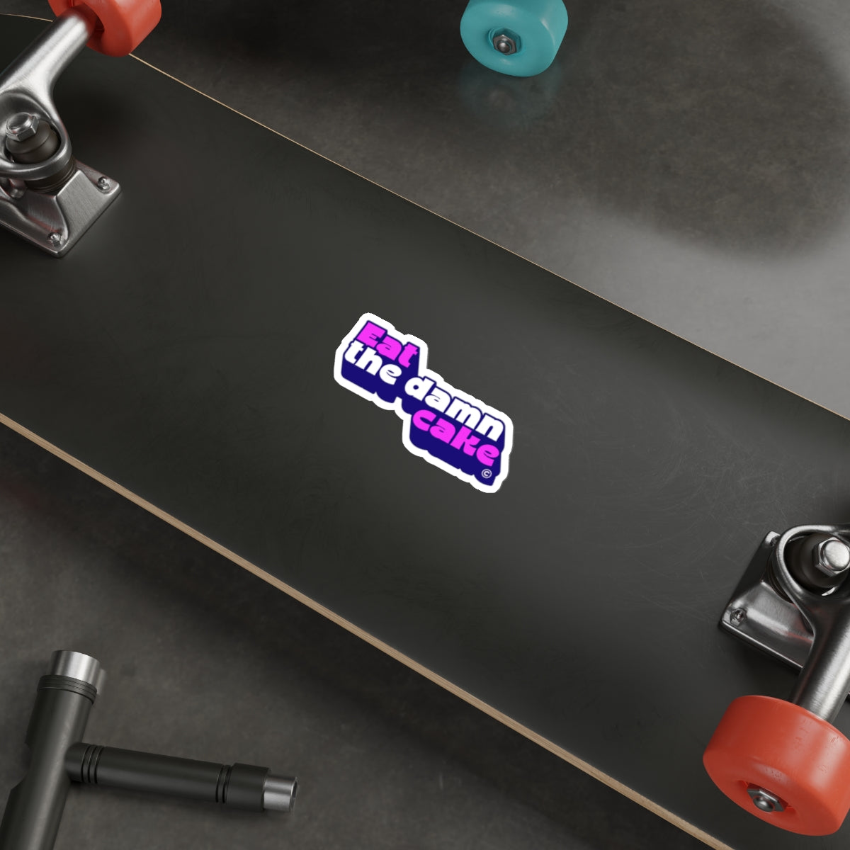 Eat the Damn Cake Bold Retro Script Die-Cut Sticker (Purple/White)