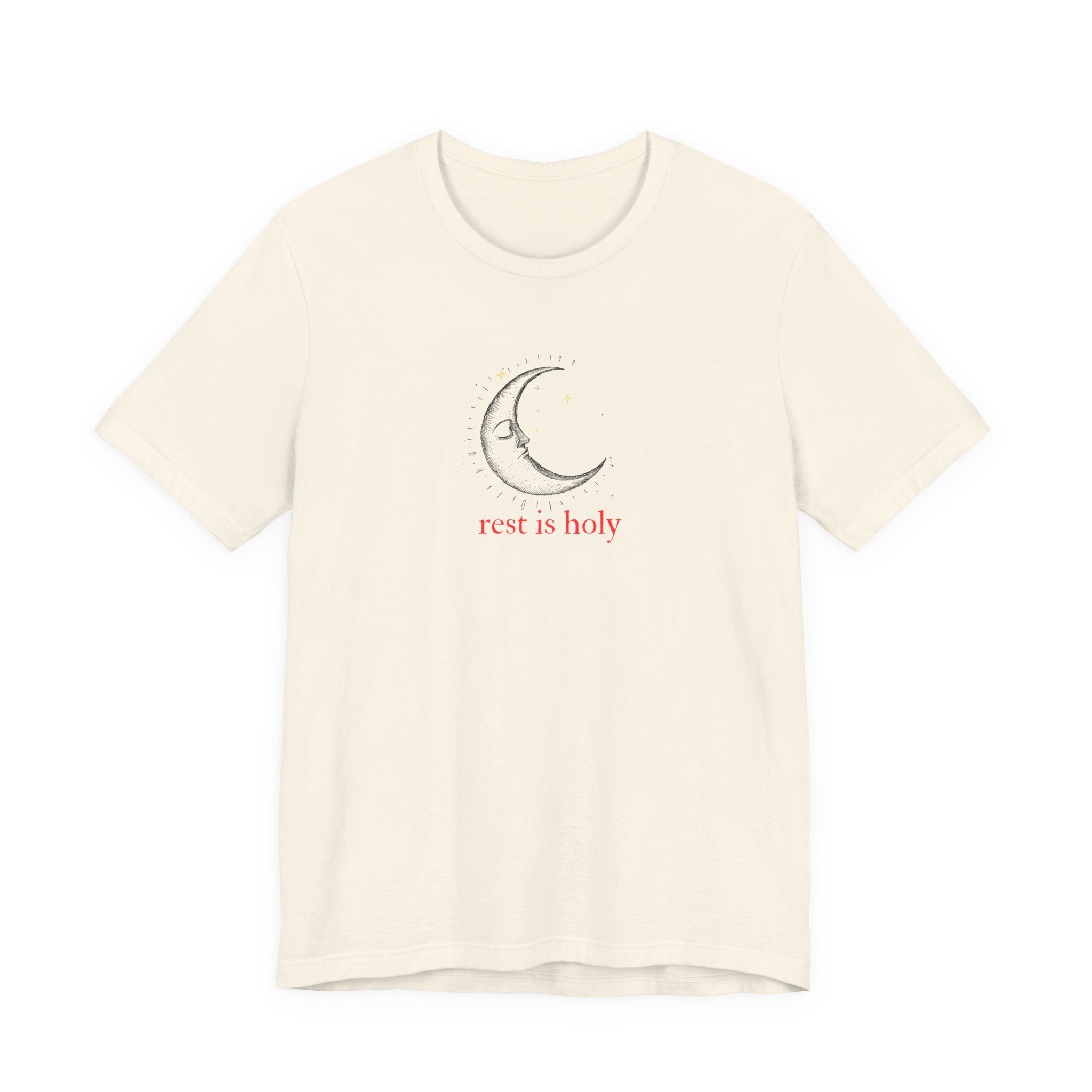 Rest Is Holy Shirt, Sleeping Moon Graphic Tee for Women, Slow Living Gift, Celestial Star T-Shirt, Cozy Rest Tee