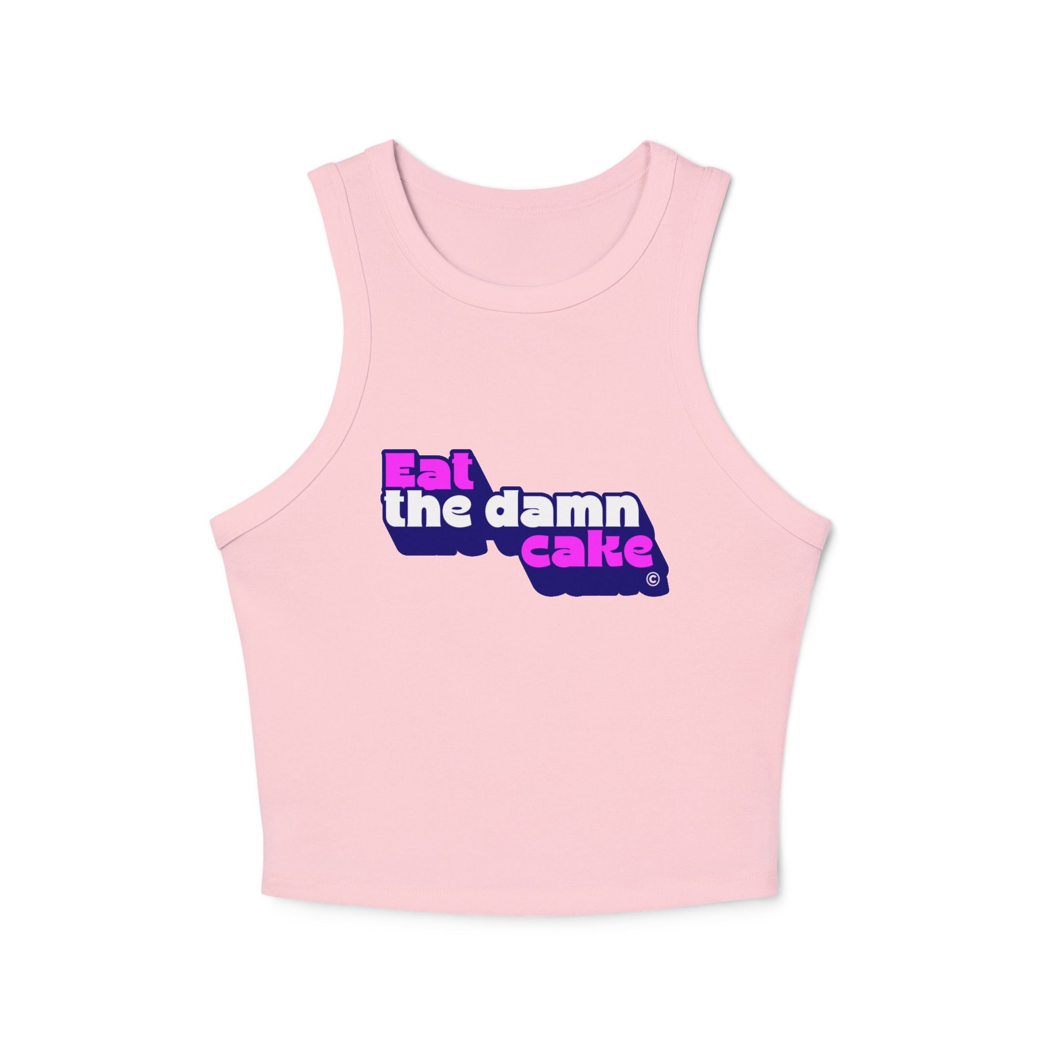 Eat the Damn Cake tank top (pink on purple)