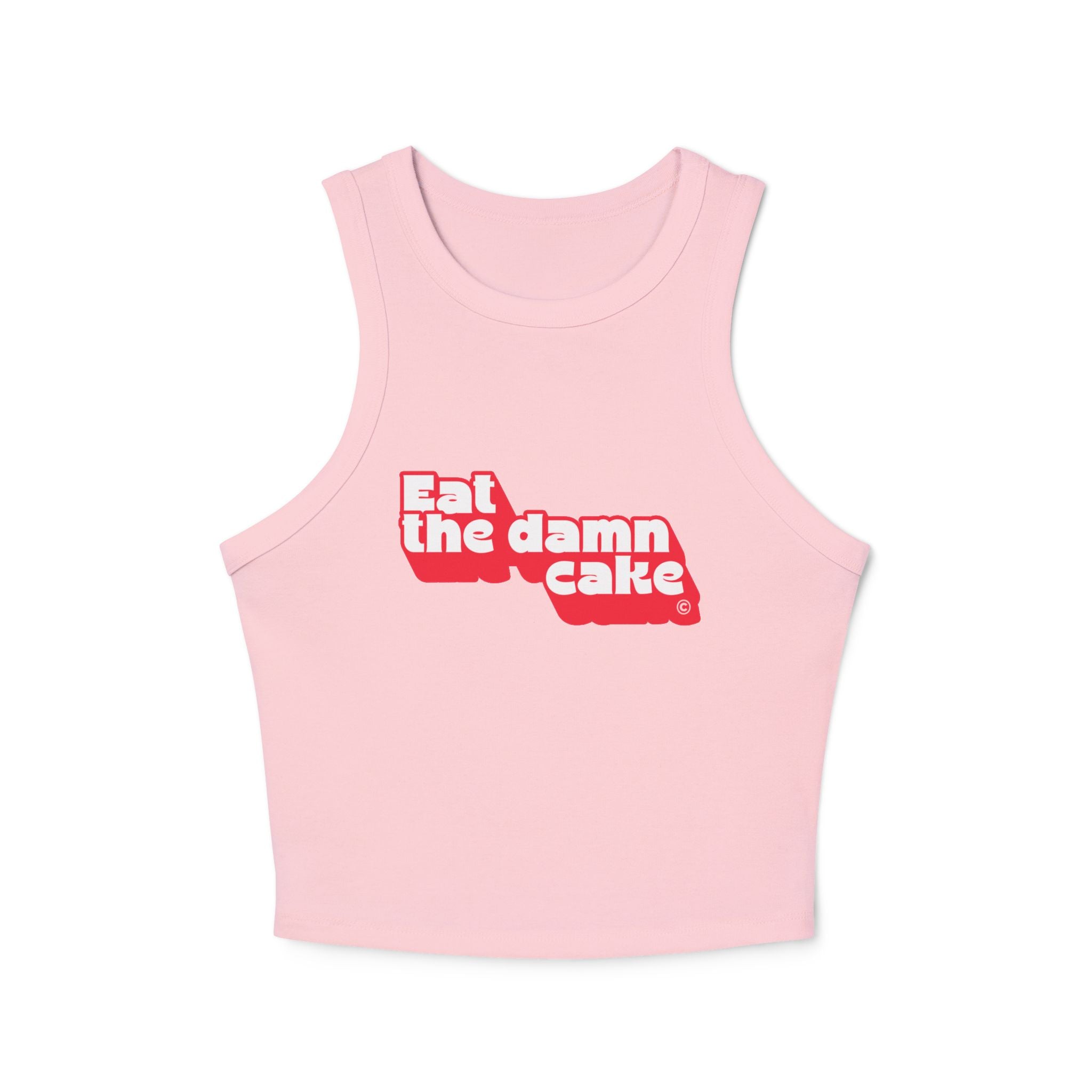 Eat the Damn Cake tank top (white on red)