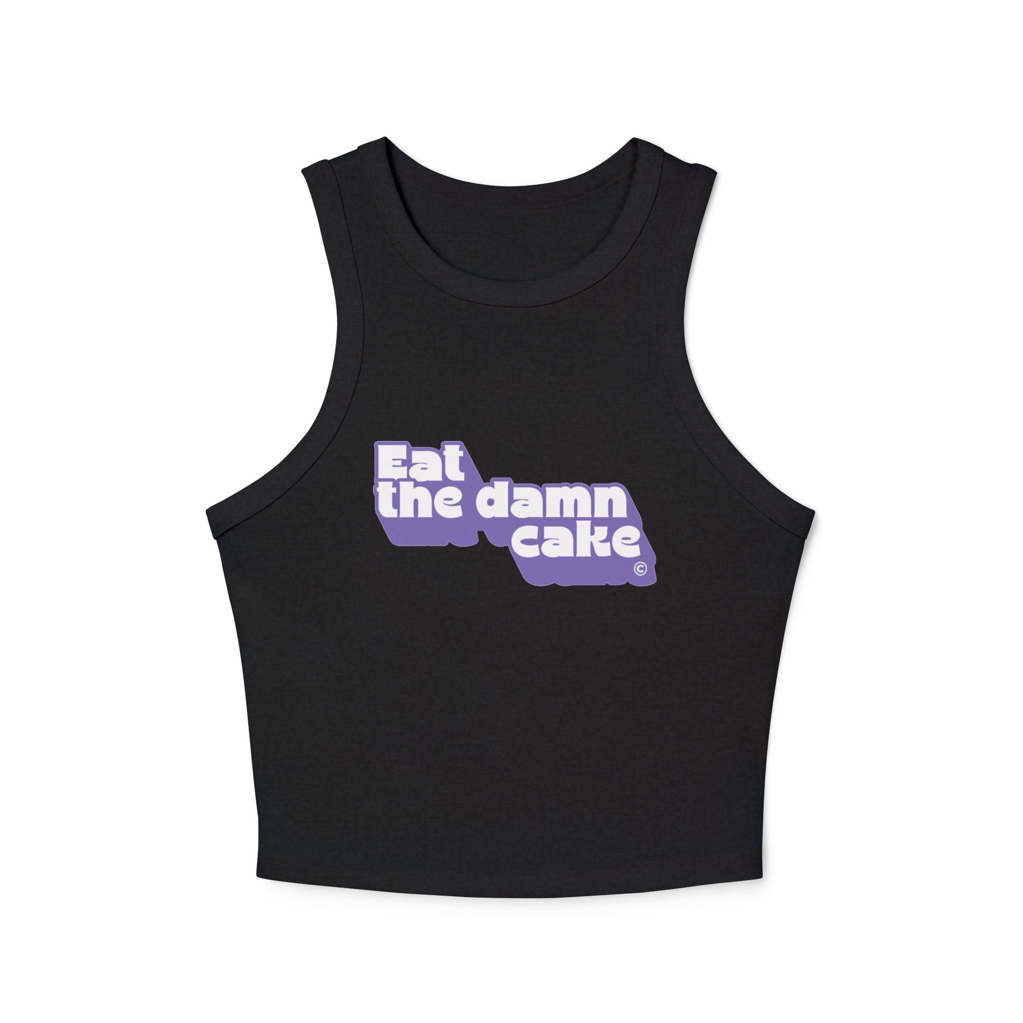 Eat the Damn Cake tank top (white on purple)