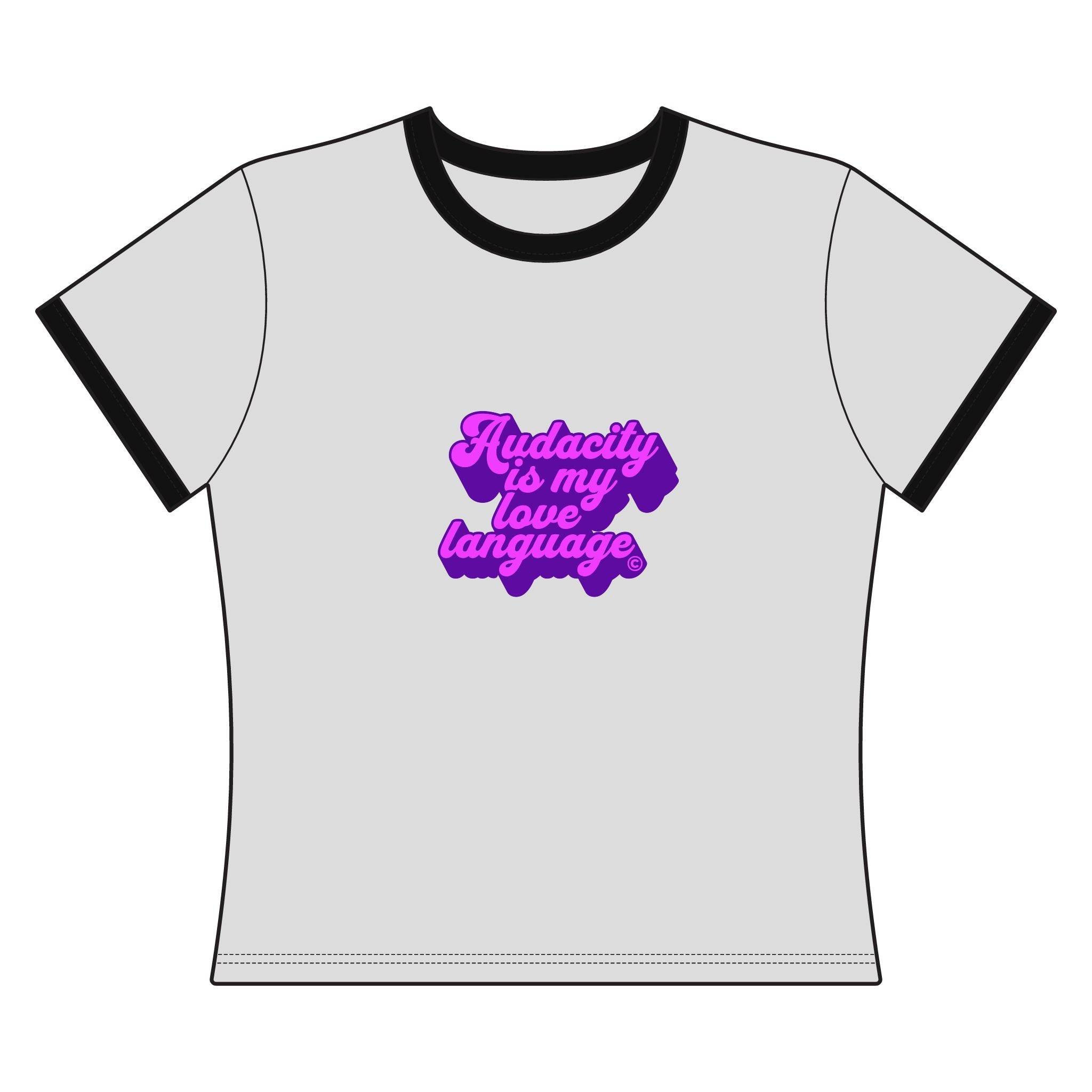 Audacity Is My Love Language Ringer Tee (pink on purple)