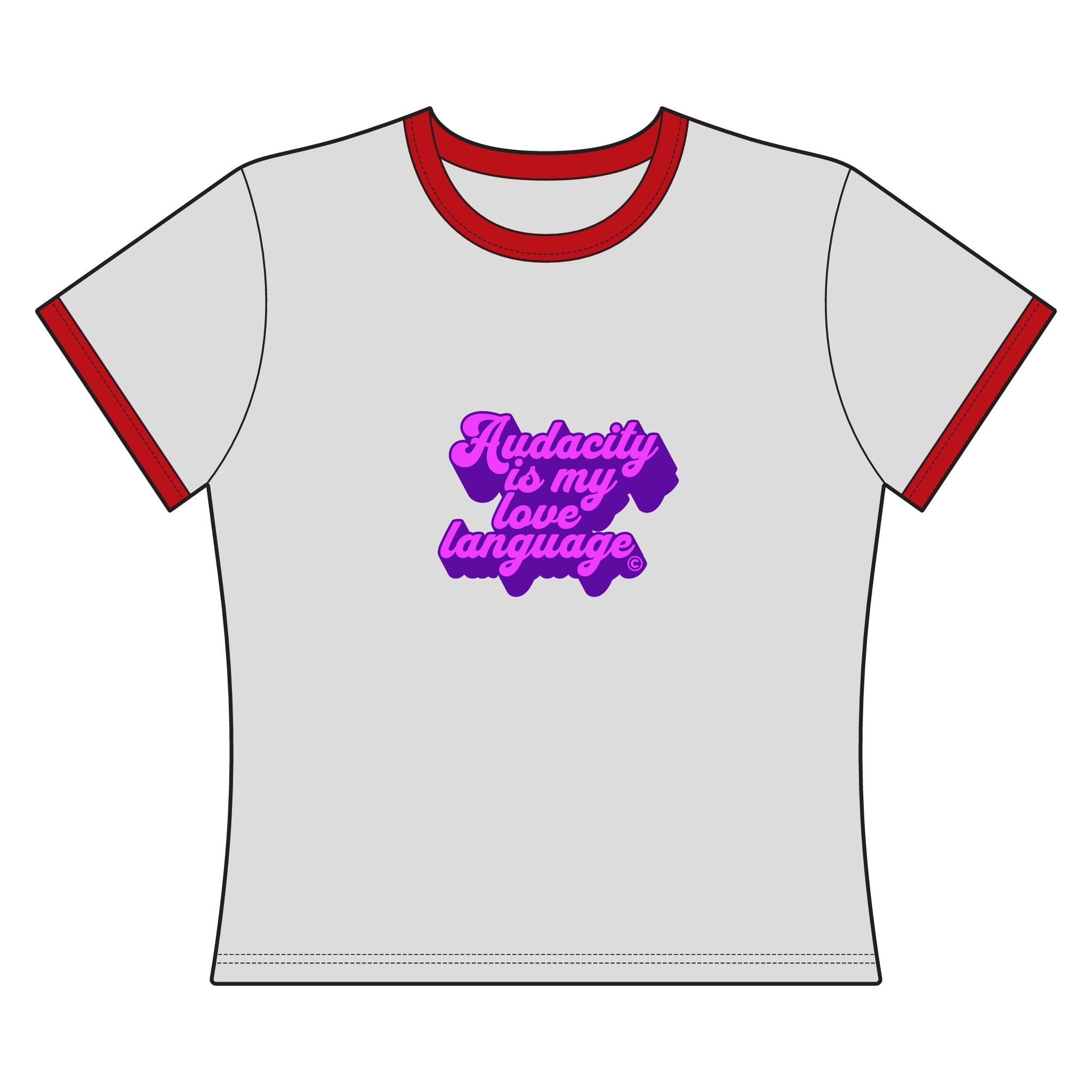 Audacity Is My Love Language Ringer Tee (pink on purple)