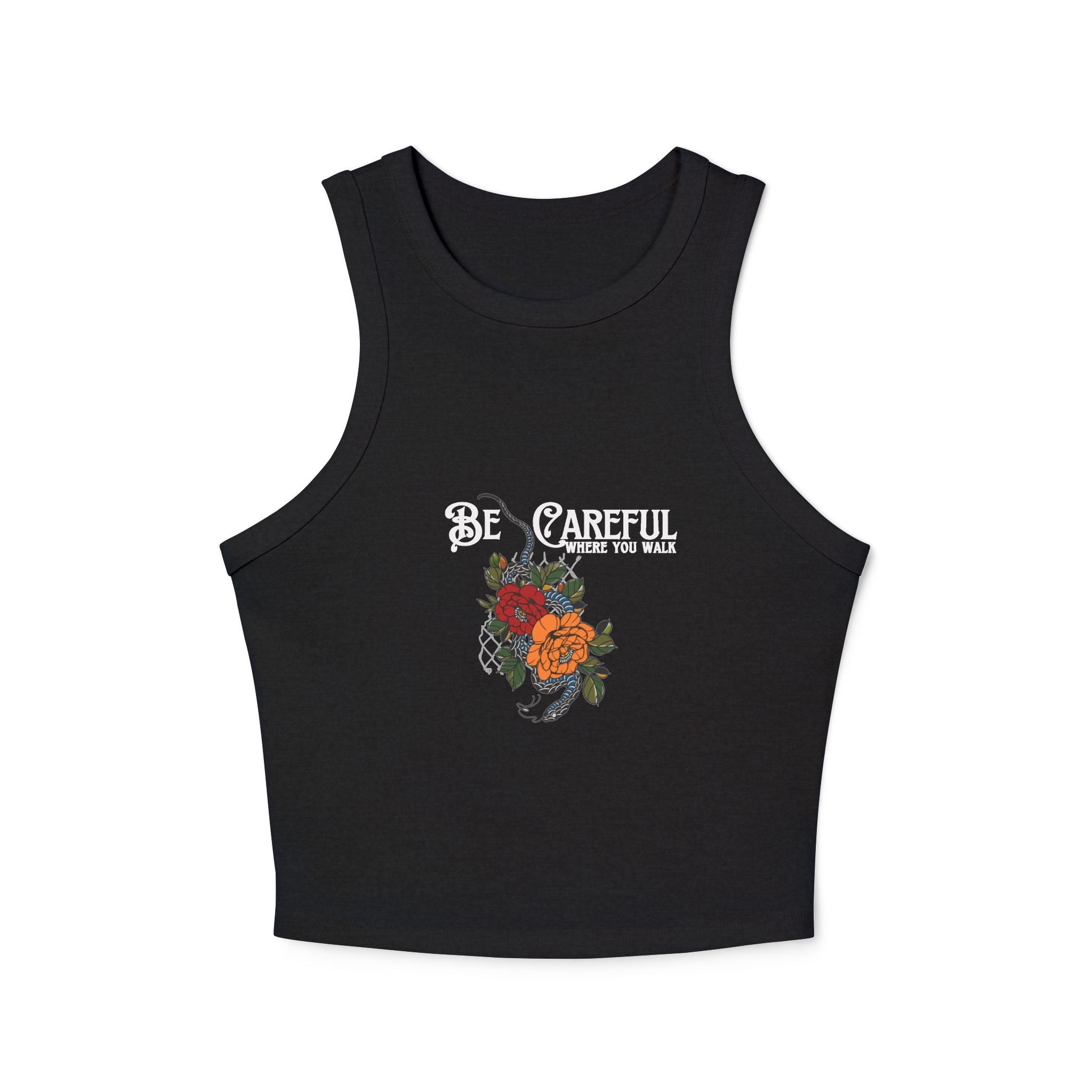 Be Careful Floral graphic Racer Tank Top | Vintage rose bouquet