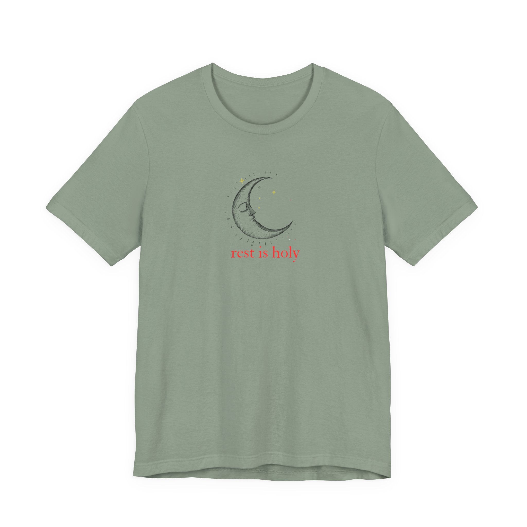 Rest Is Holy Shirt, Sleeping Moon Graphic Tee for Women, Slow Living Gift, Celestial Star T-Shirt, Cozy Rest Tee