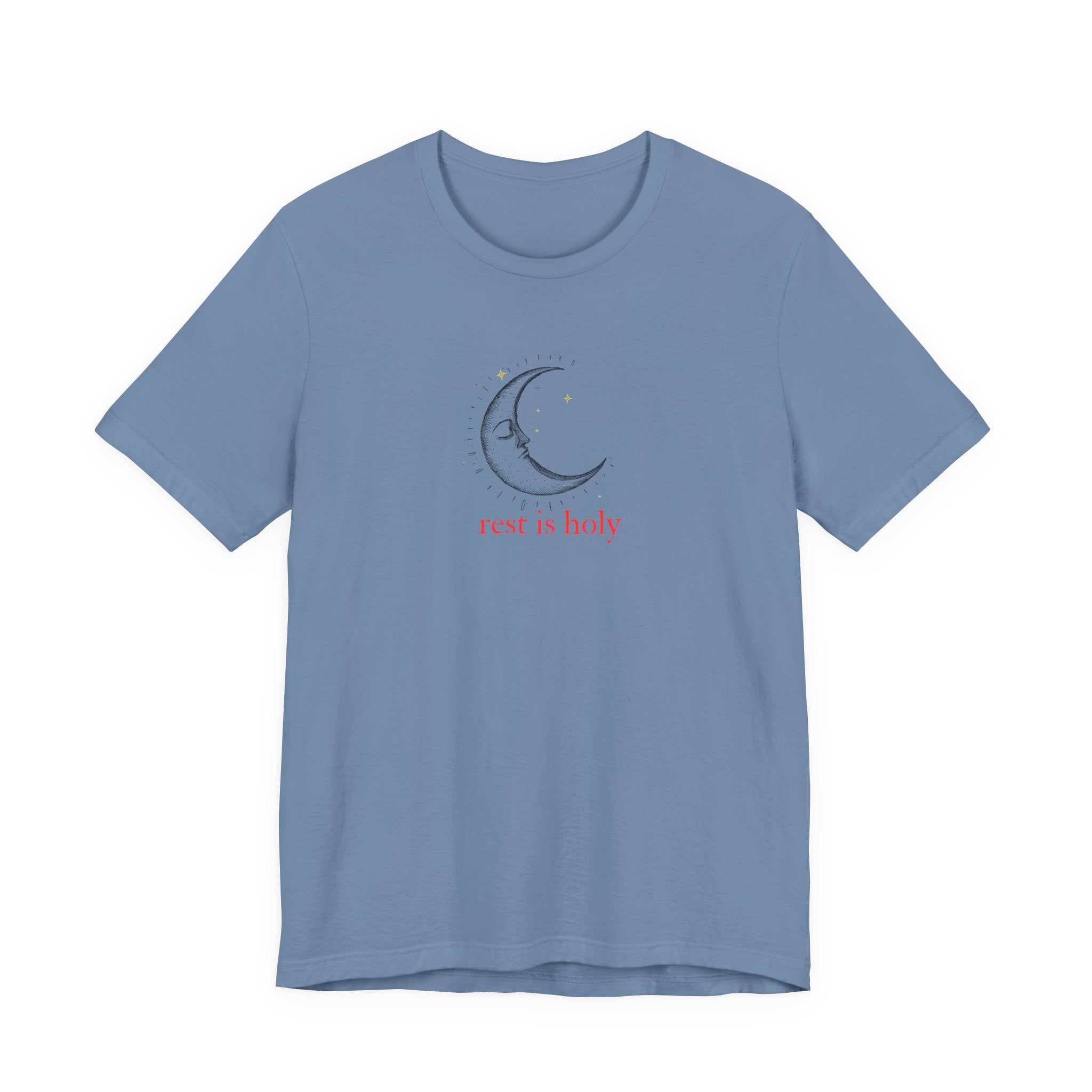 Rest Is Holy Shirt, Sleeping Moon Graphic Tee for Women, Slow Living Gift, Celestial Star T-Shirt, Cozy Rest Tee