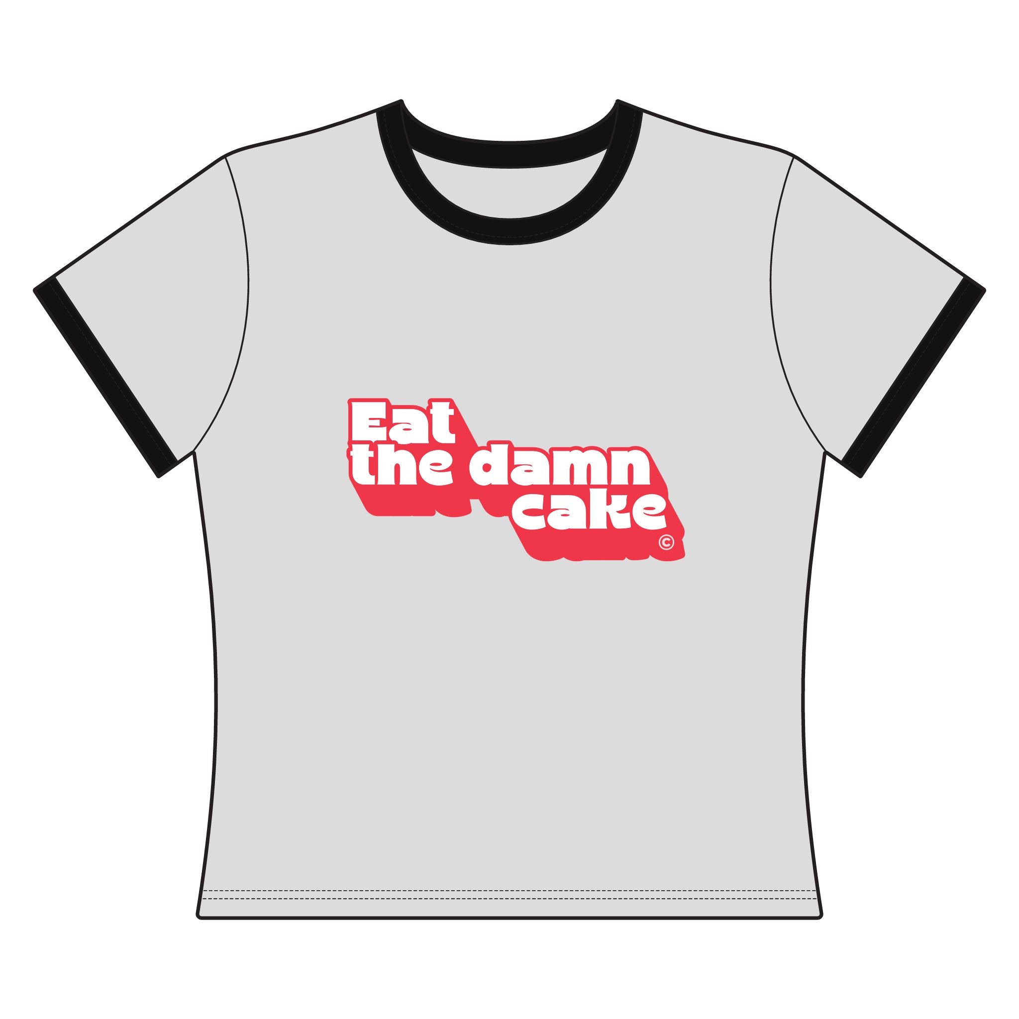 Eat the Damn Cake Ringer Tee (red under white lettering)