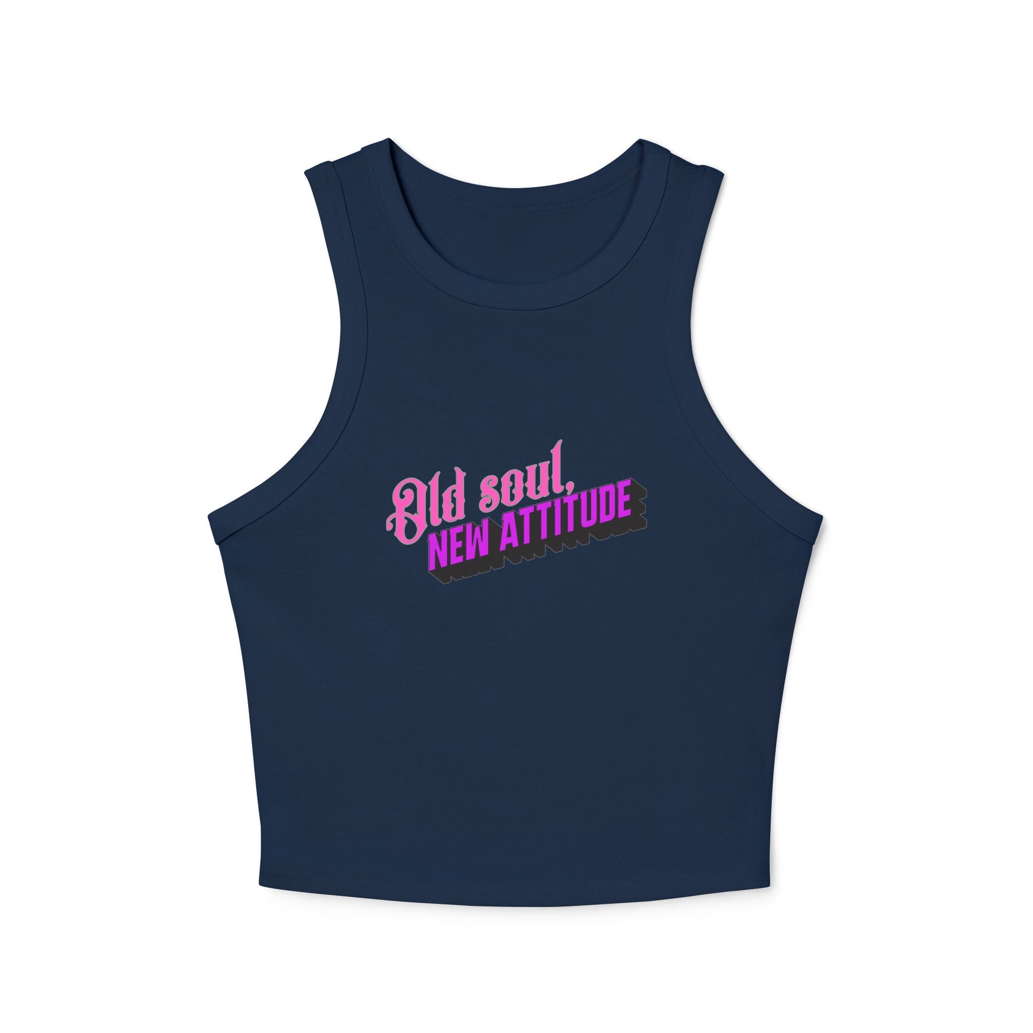 Old Soul New Attitude Tank Top | Retro Script, Pink & Black Text
