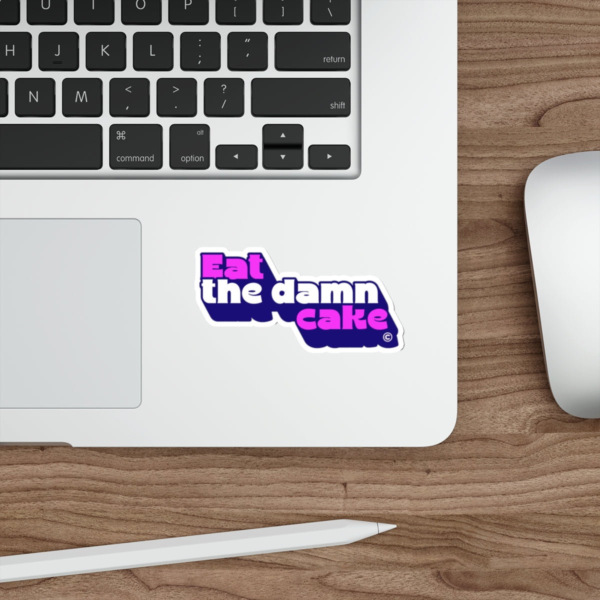 Eat the Damn Cake Bold Retro Script Die-Cut Sticker (Purple/White)