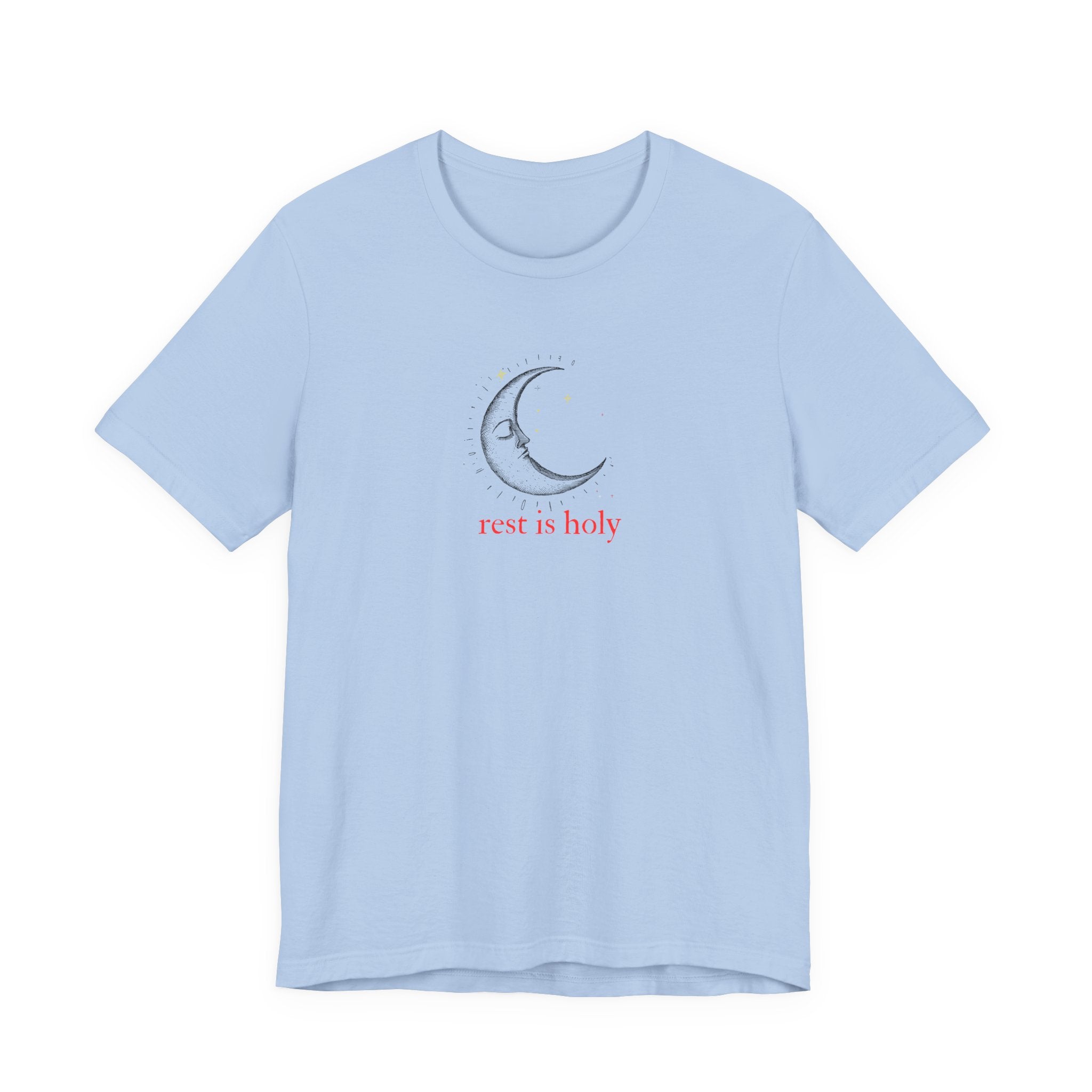 Rest Is Holy Shirt, Sleeping Moon Graphic Tee for Women, Slow Living Gift, Celestial Star T-Shirt, Cozy Rest Tee