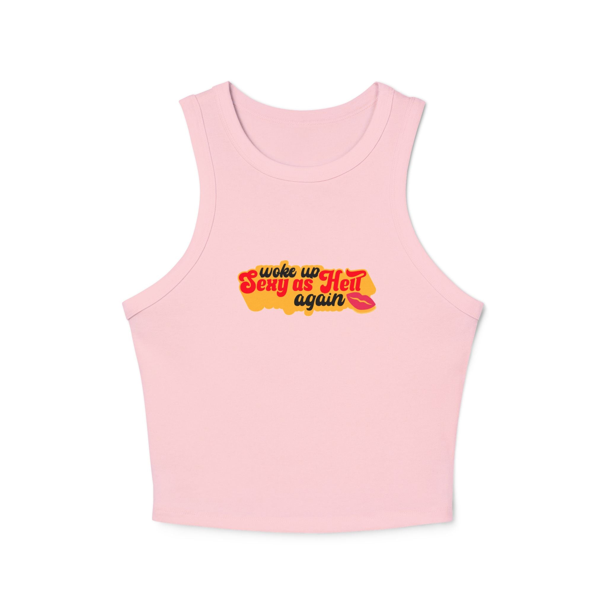 Woke Up Sexy As Hell Again Racer Tank Top | Retro Script, Lip Graphic